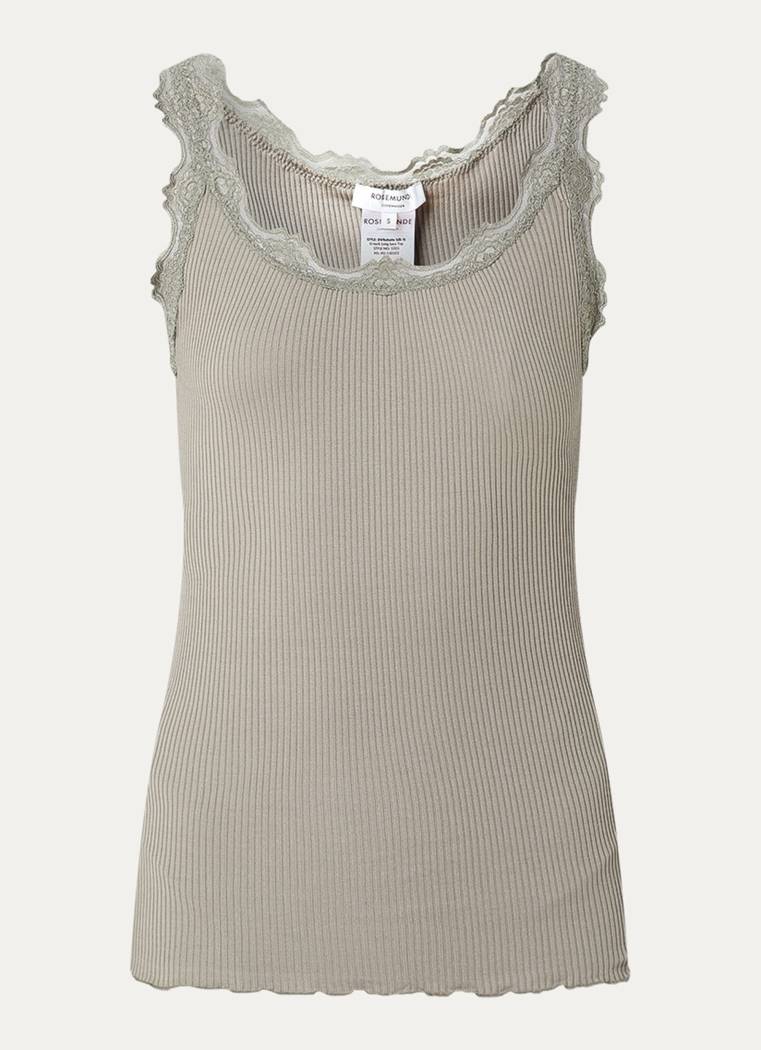 Rosemunde Babette tanktop in zijdeblend met kant - voorkant khaki