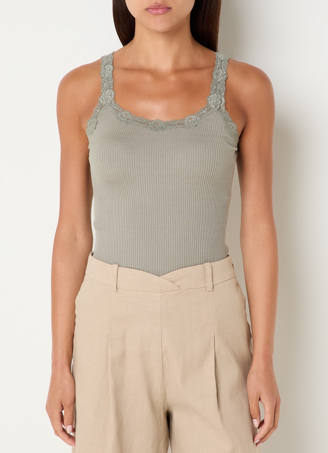 Rosemunde Babette tanktop in zijdeblend met kant - detail 2 beige