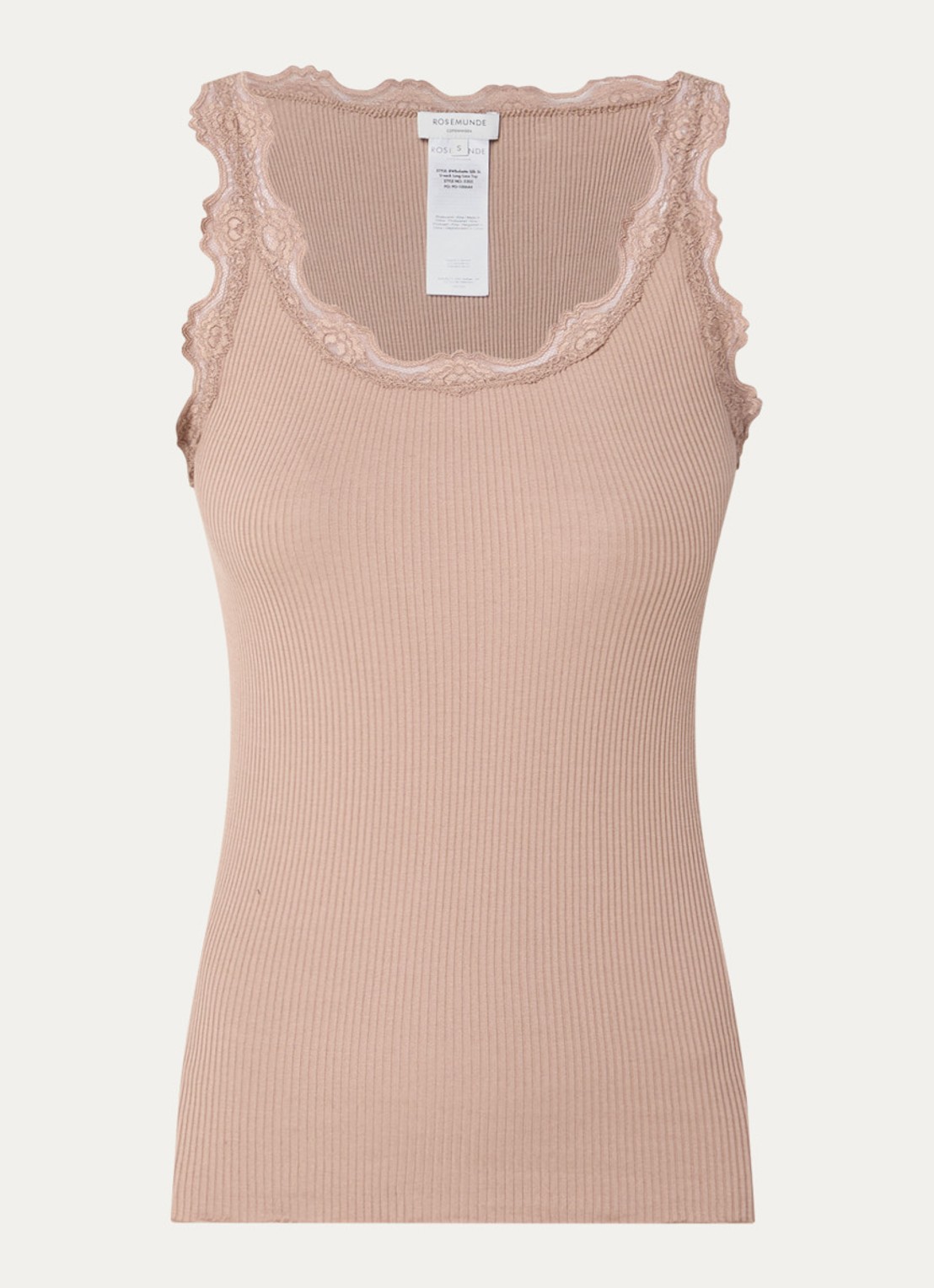 Rosemunde Babette tanktop in zijdeblend met kant - voorkant 3 chocoladebruin
