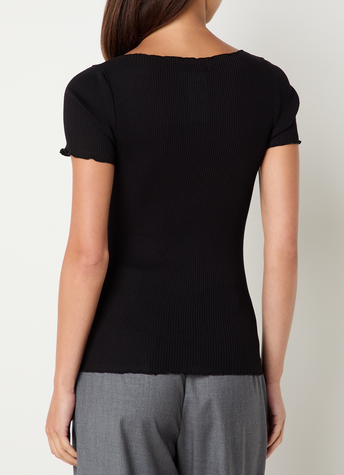 Rosemunde Balta T-shirt met ribstructuur en boothals - achterkant 3 zwart