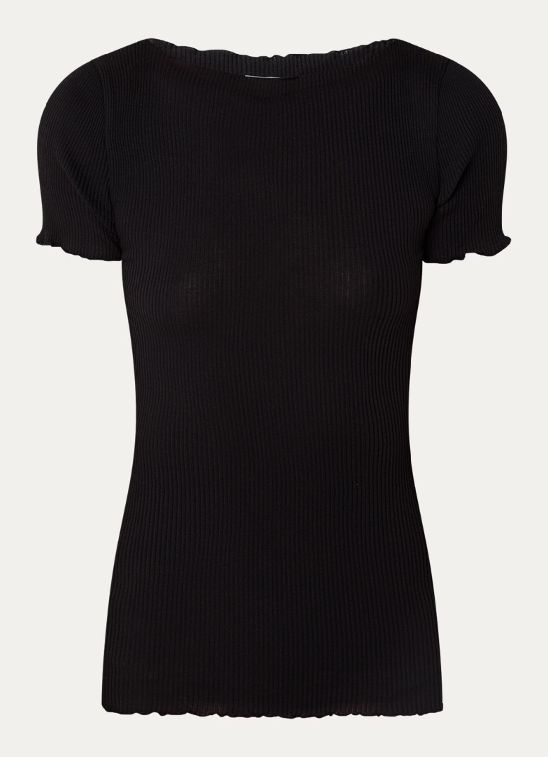 Rosemunde Balta T-shirt met ribstructuur en boothals - voorkant zwart