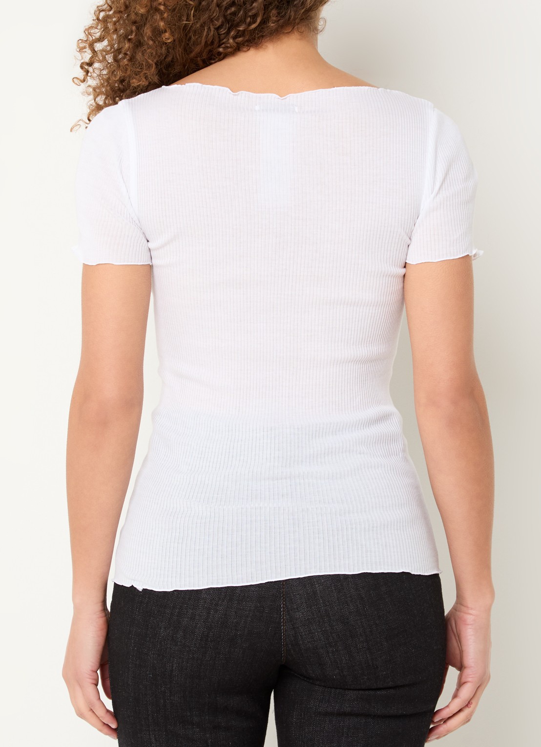 Rosemunde Balta T-shirt met ribstructuur en boothals - achterkant 2 gebroken wit