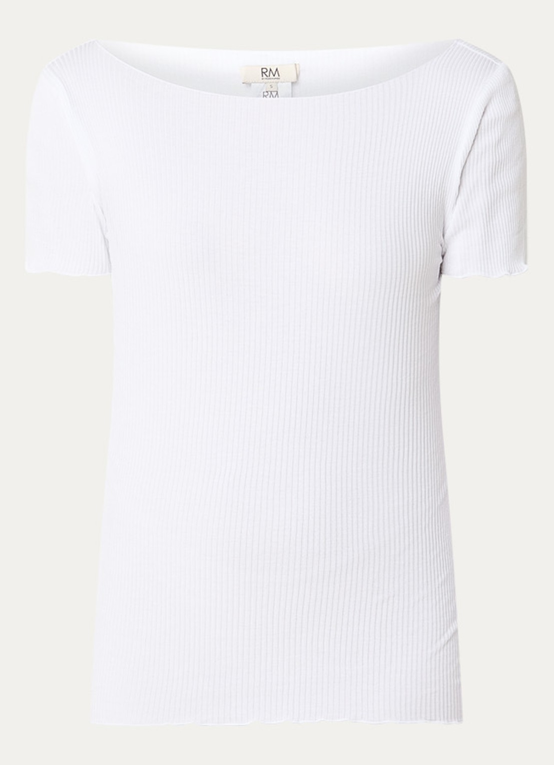 Rosemunde Balta T-shirt met ribstructuur en boothals - voorkant 3 gebroken wit