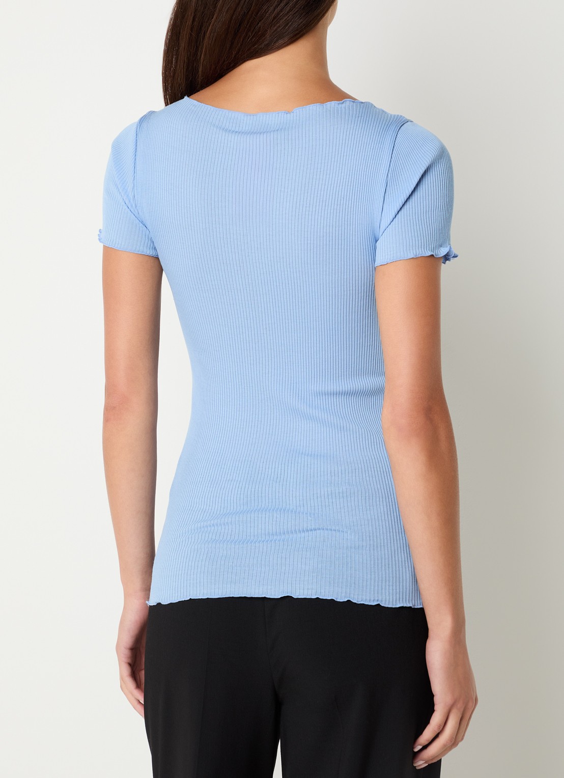 Rosemunde Balta T-shirt met ribstructuur en boothals - achterkant blauwgrijs