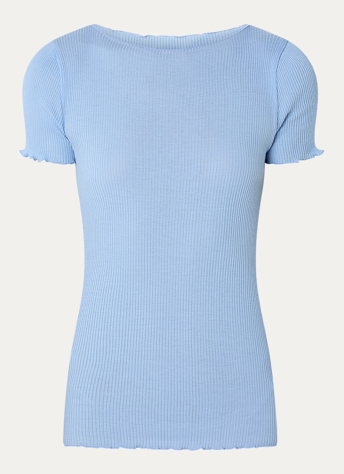 Rosemunde Balta T-shirt met ribstructuur en boothals - voorkant 3 blauwgrijs