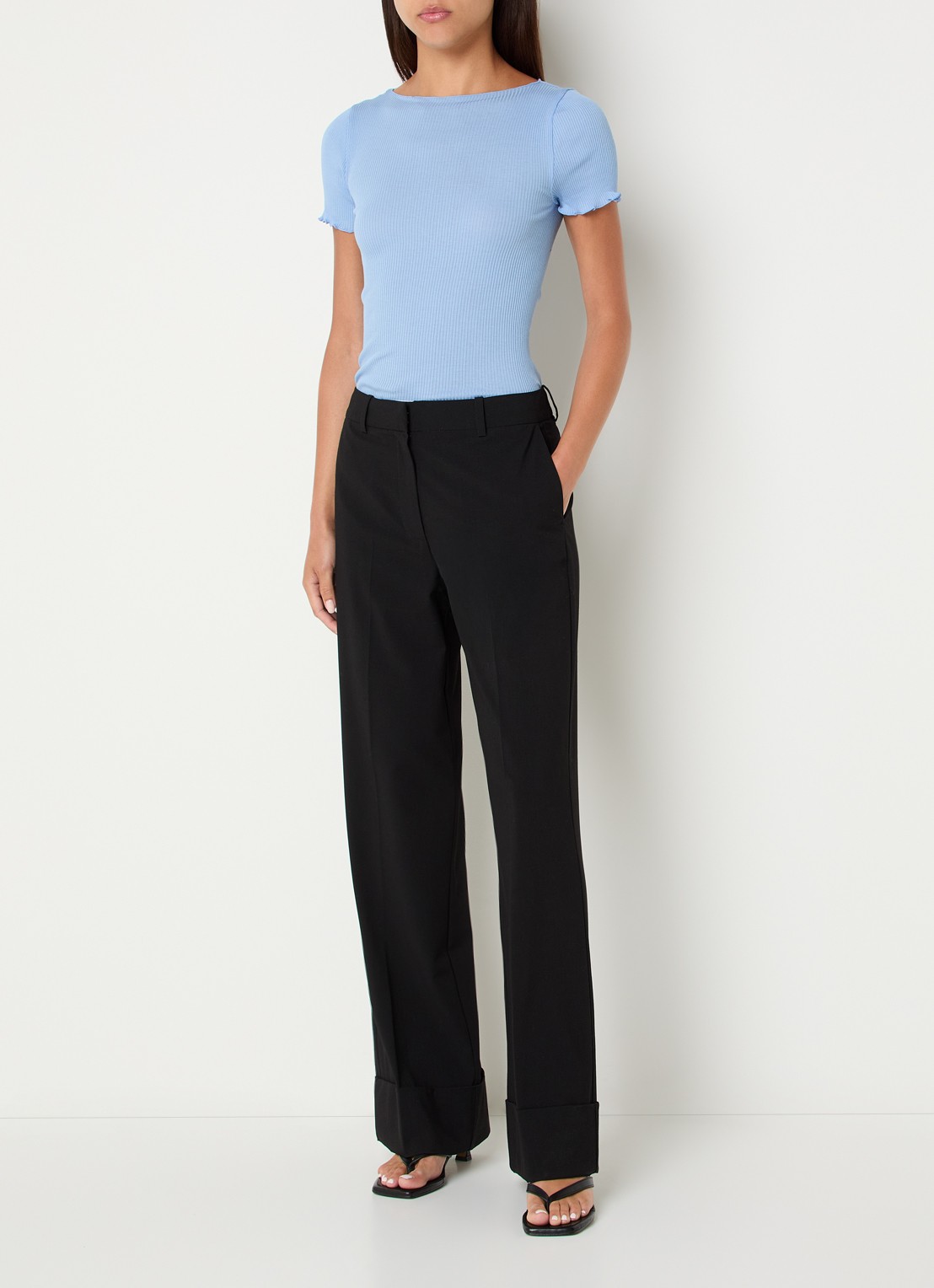 Rosemunde Balta T-shirt met ribstructuur en boothals - voorkant 4 blauwgrijs