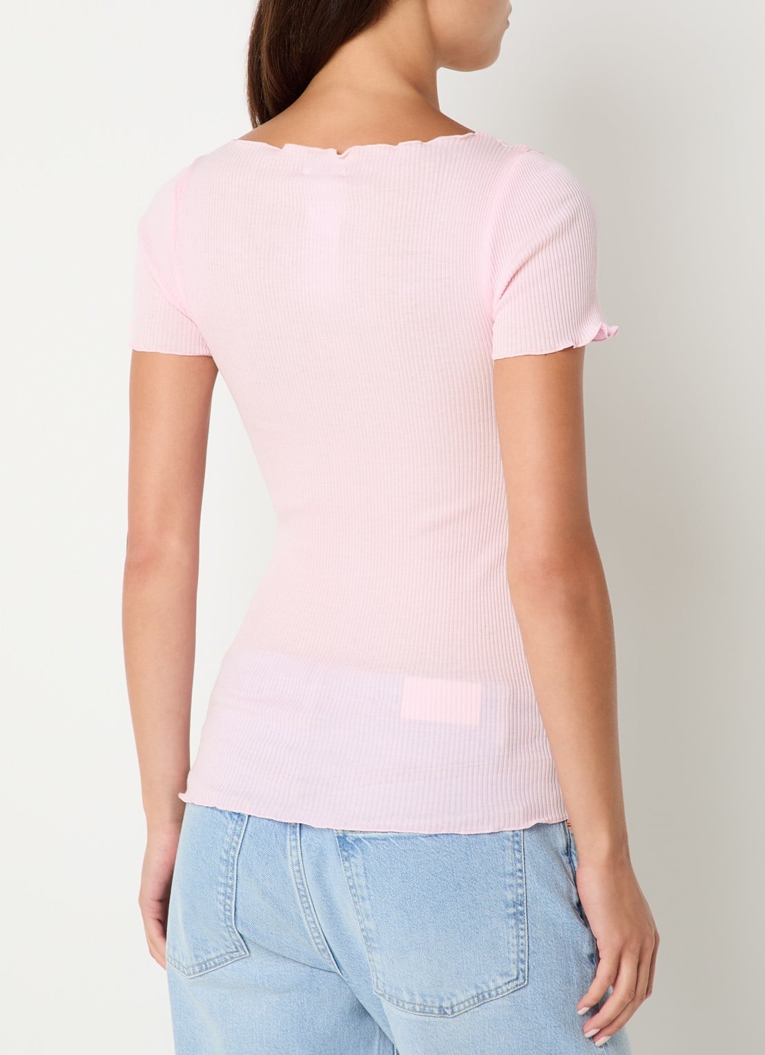 Rosemunde Balta T-shirt met ribstructuur en boothals - achterkant 3 lichtroze
