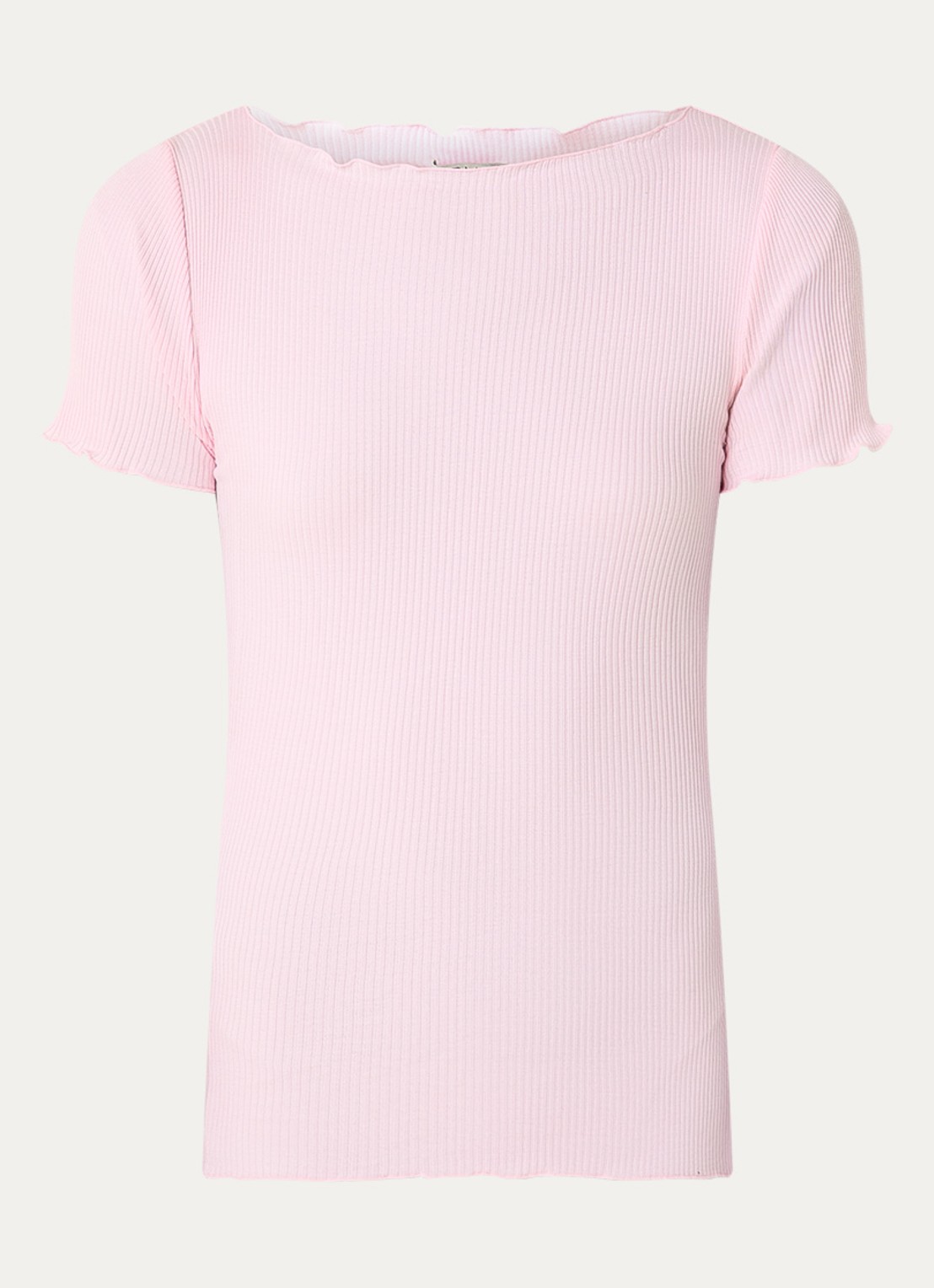 Rosemunde Balta T-shirt met ribstructuur en boothals - voorkant lichtroze