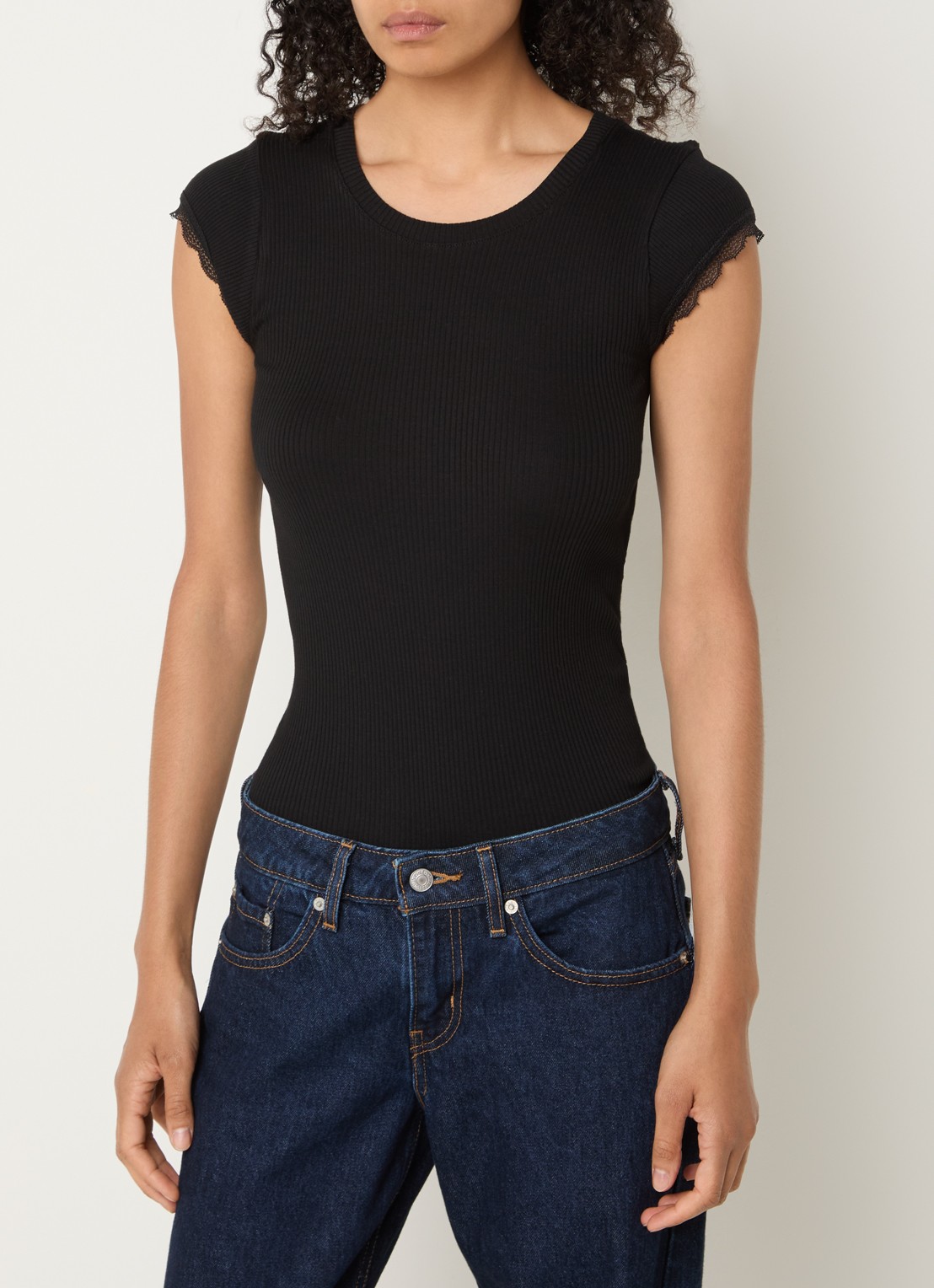 Rosemunde Baybay T-shirt met details van kant - detail zwart
