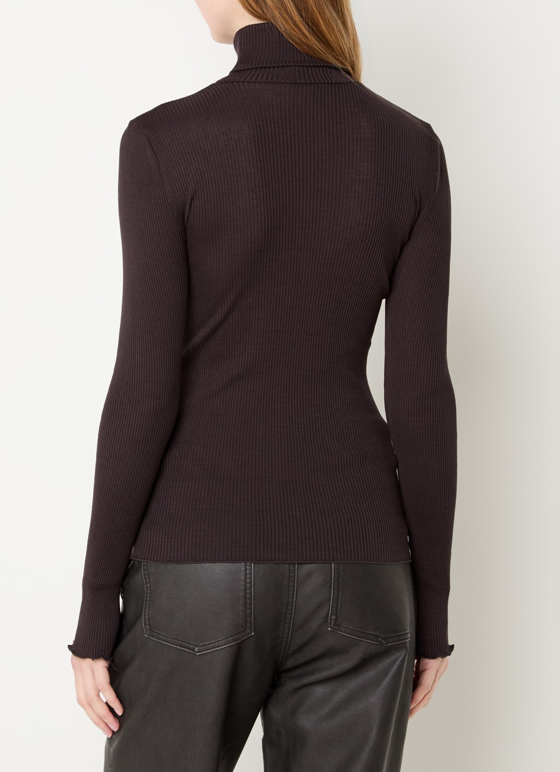 Rosemunde Beatha longsleeve in zijdeblend met col - achterkant 4 donkerbruin