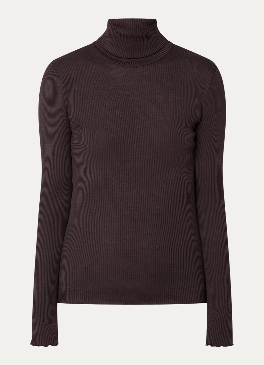 Rosemunde Beatha longsleeve in zijdeblend met col - voorkant 2 donkerbruin