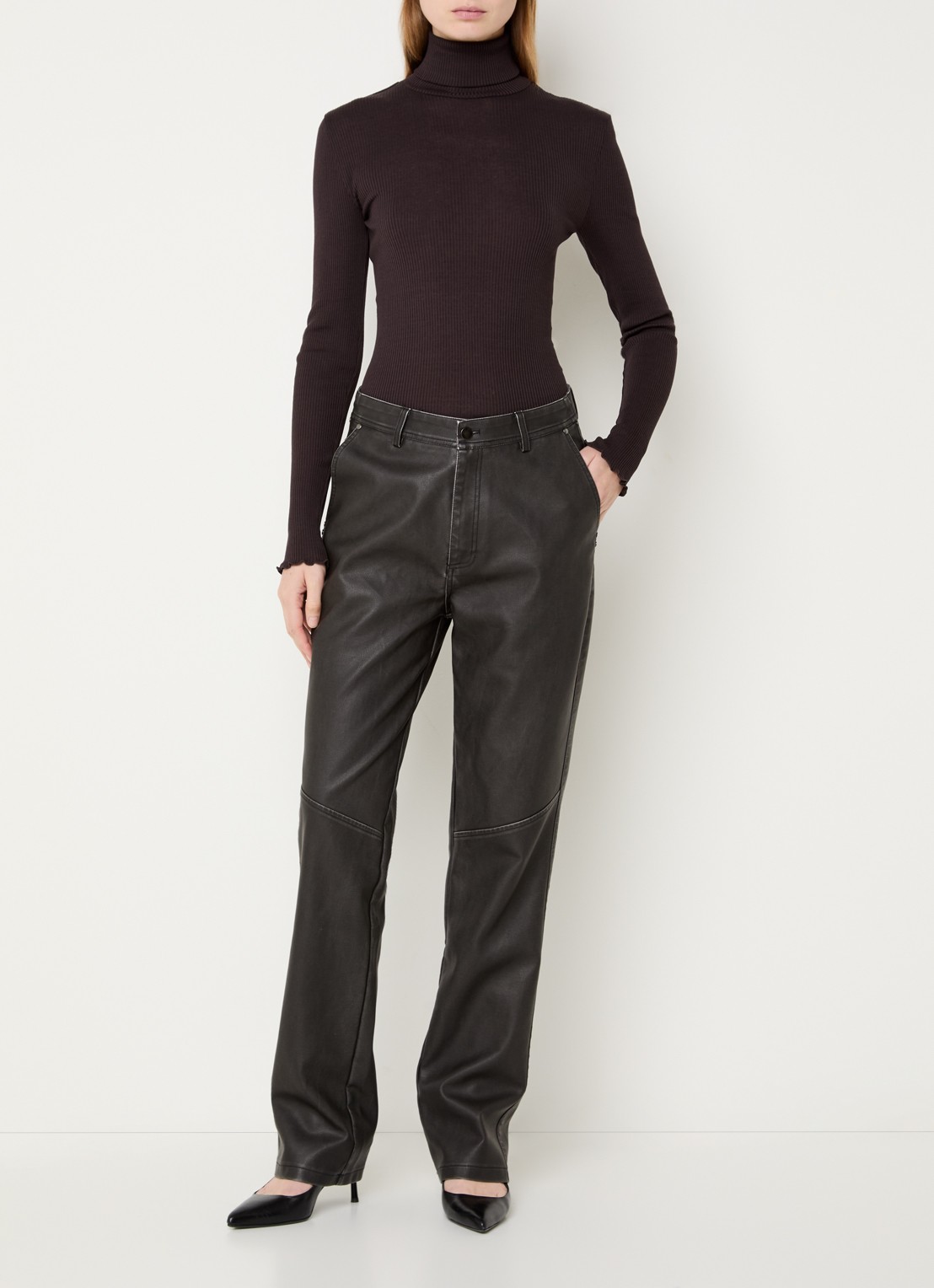 Rosemunde Beatha longsleeve in zijdeblend met col - voorkant 3 donkerbruin