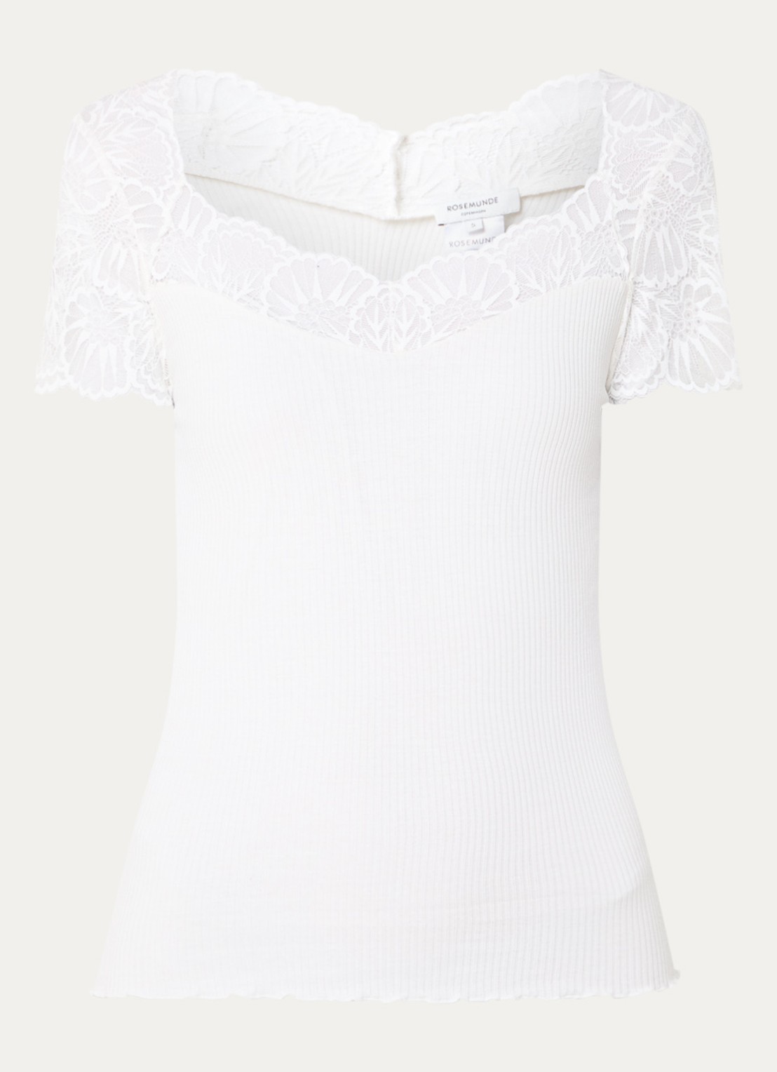 Rosemunde Beatha ribgebreide top in zijdeblend met details van kant - voorkant 3 wit