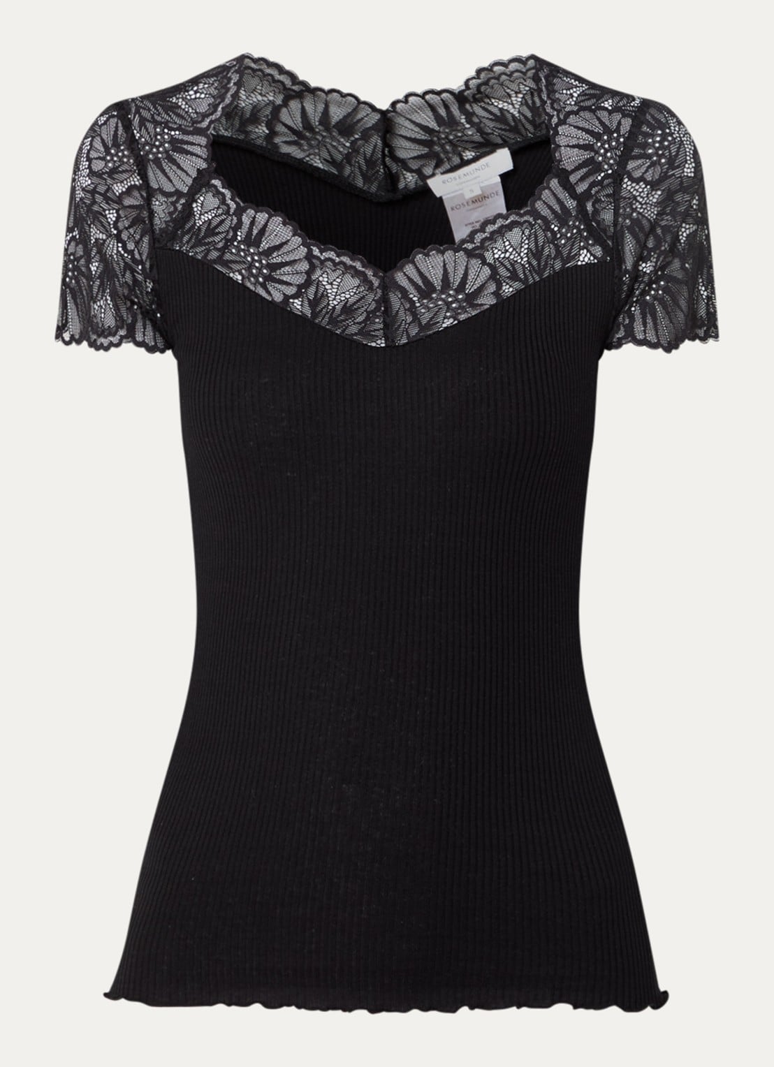 Rosemunde Beatha ribgebreide top in zijdeblend met details van kant - voorkant 3 zwart