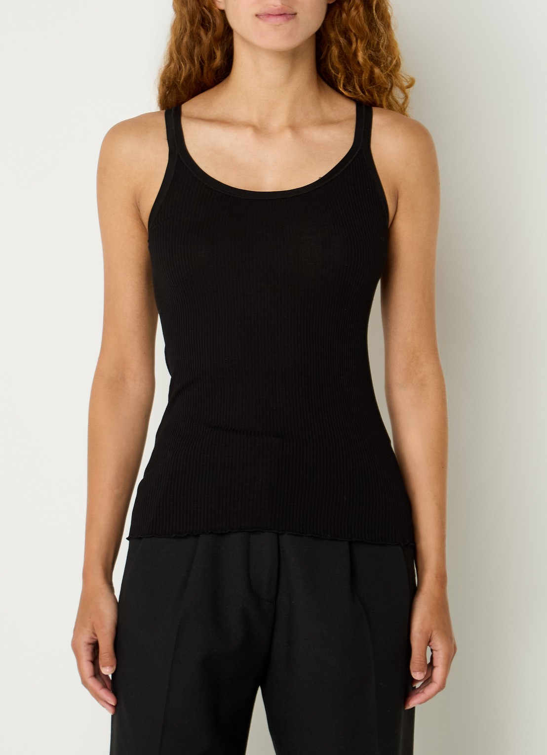 Rosemunde Belle ribgebreide top in zijdeblend met ronde hals - detail 4 zwart