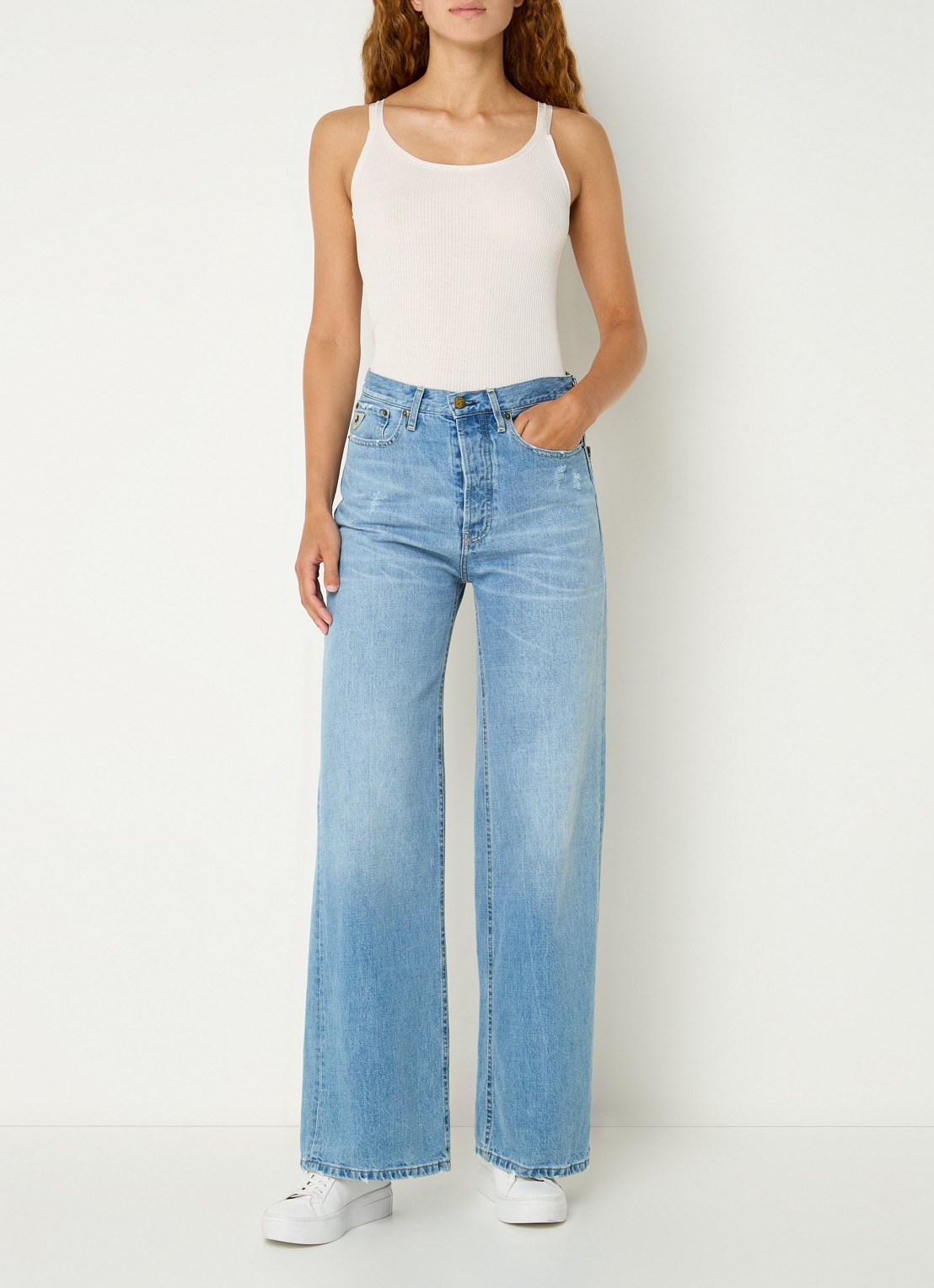 Rosemunde Belle ribgebreide top in zijdeblend met ronde hals - voorkant creme