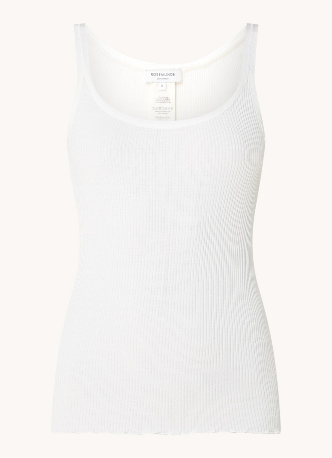 Rosemunde Belle ribgebreide top in zijdeblend met ronde hals - voorkant gebroken wit
