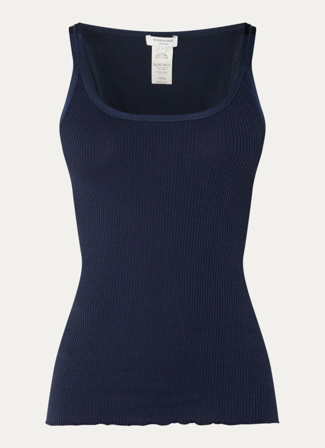 Rosemunde Belle ribgebreide top in zijdeblend met ronde hals - voorkant 2 donkerblauw