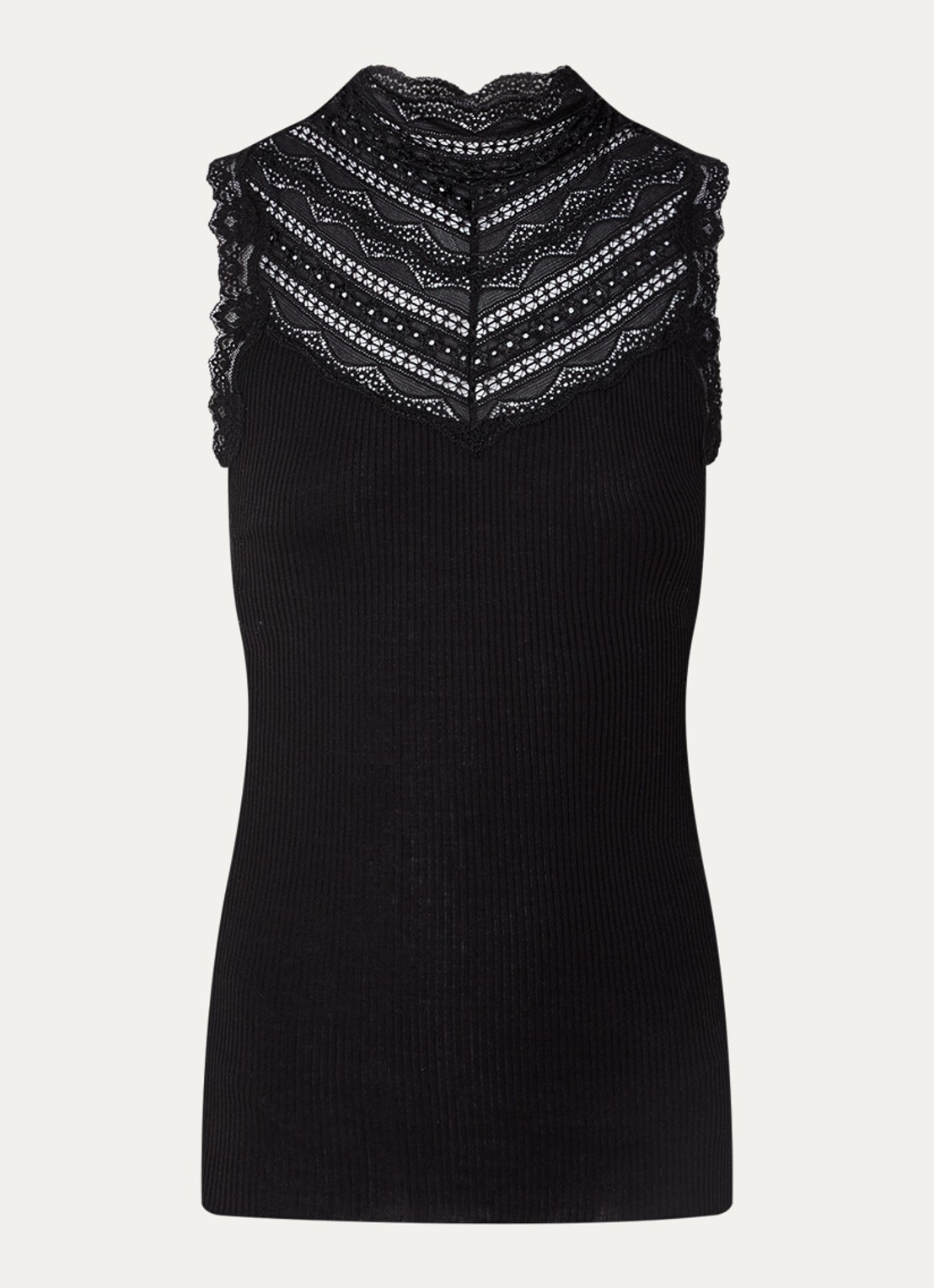 Rosemunde Benita mouwloze top in zijdeblend met details van kant - voorkant 2 zwart