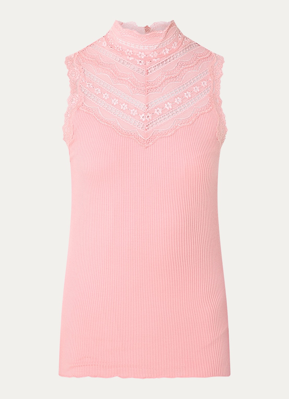 Rosemunde Benita mouwloze top in zijdeblend met details van kant - voorkant roze
