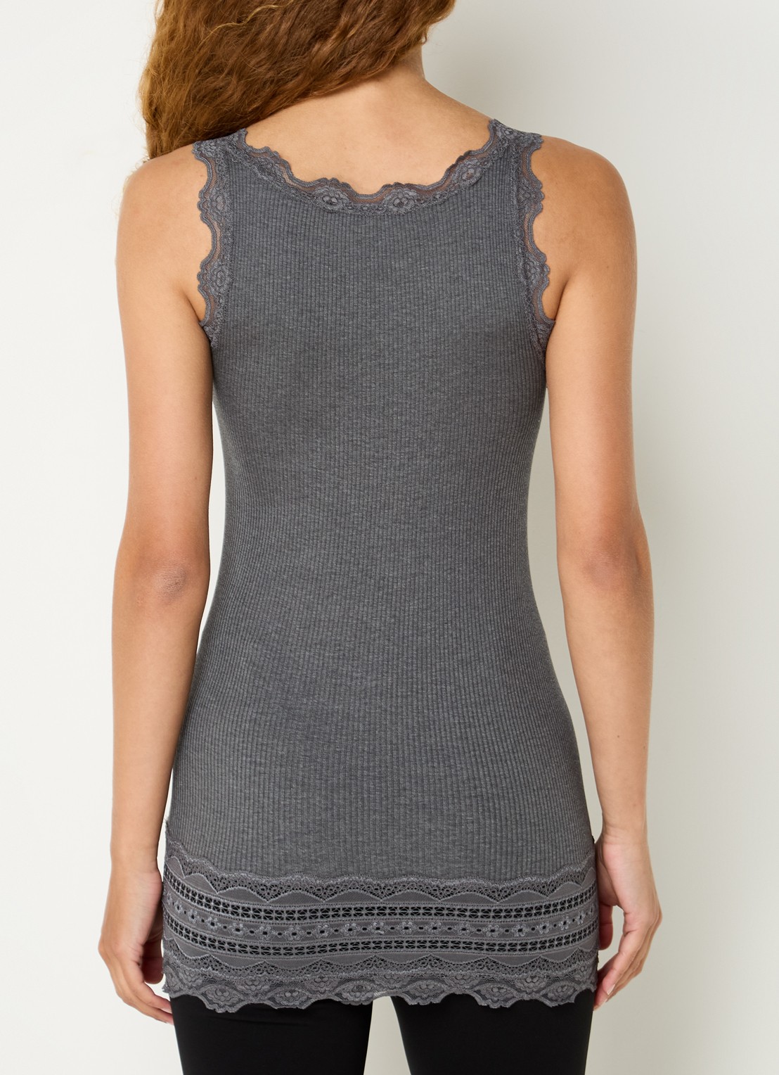 Rosemunde Benita top in zijdeblend met details van kant - achterkant 4 donkergrijs