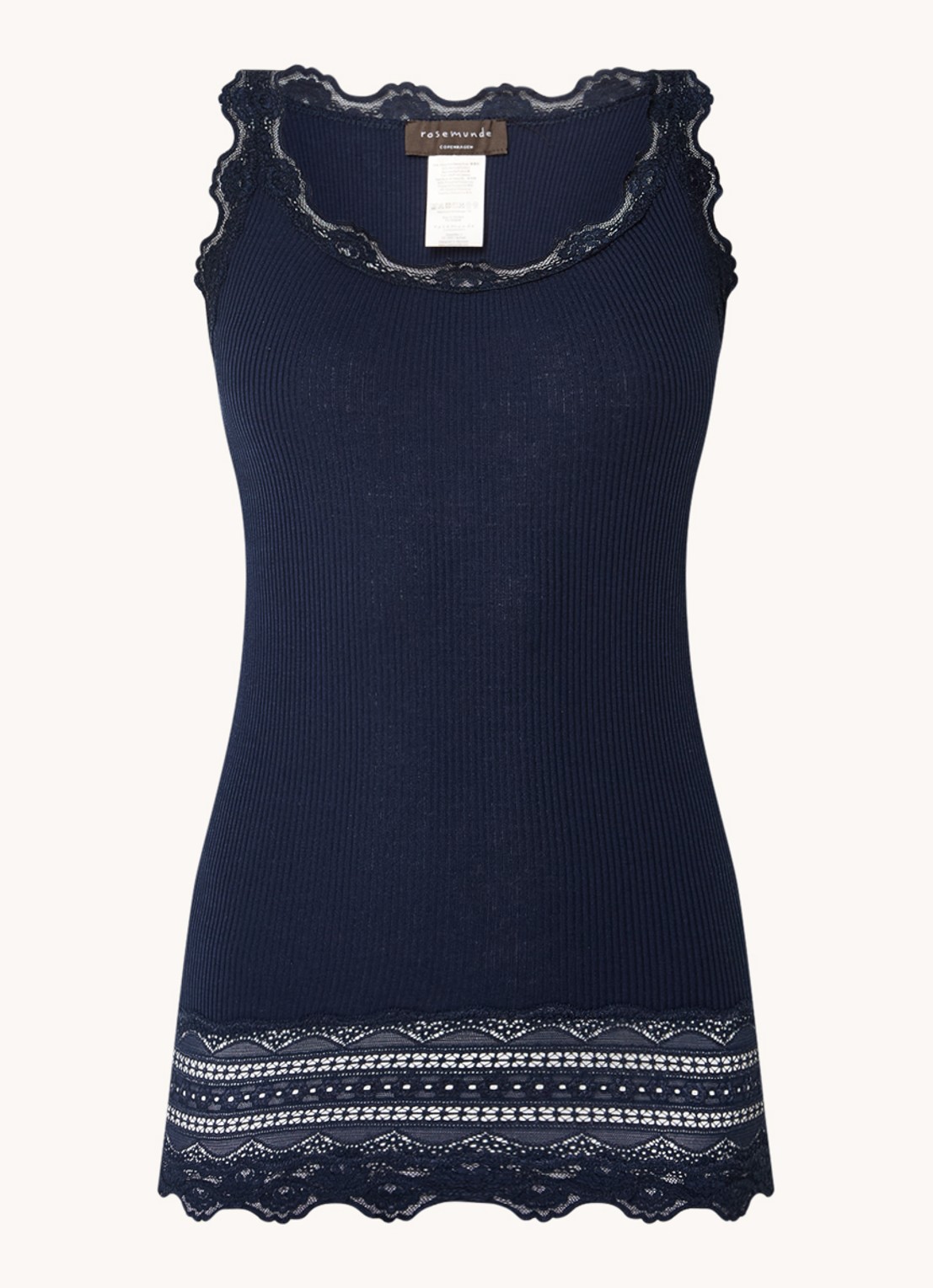 Rosemunde Benita top in zijdeblend met details van kant - voorkant 3 donkerblauw