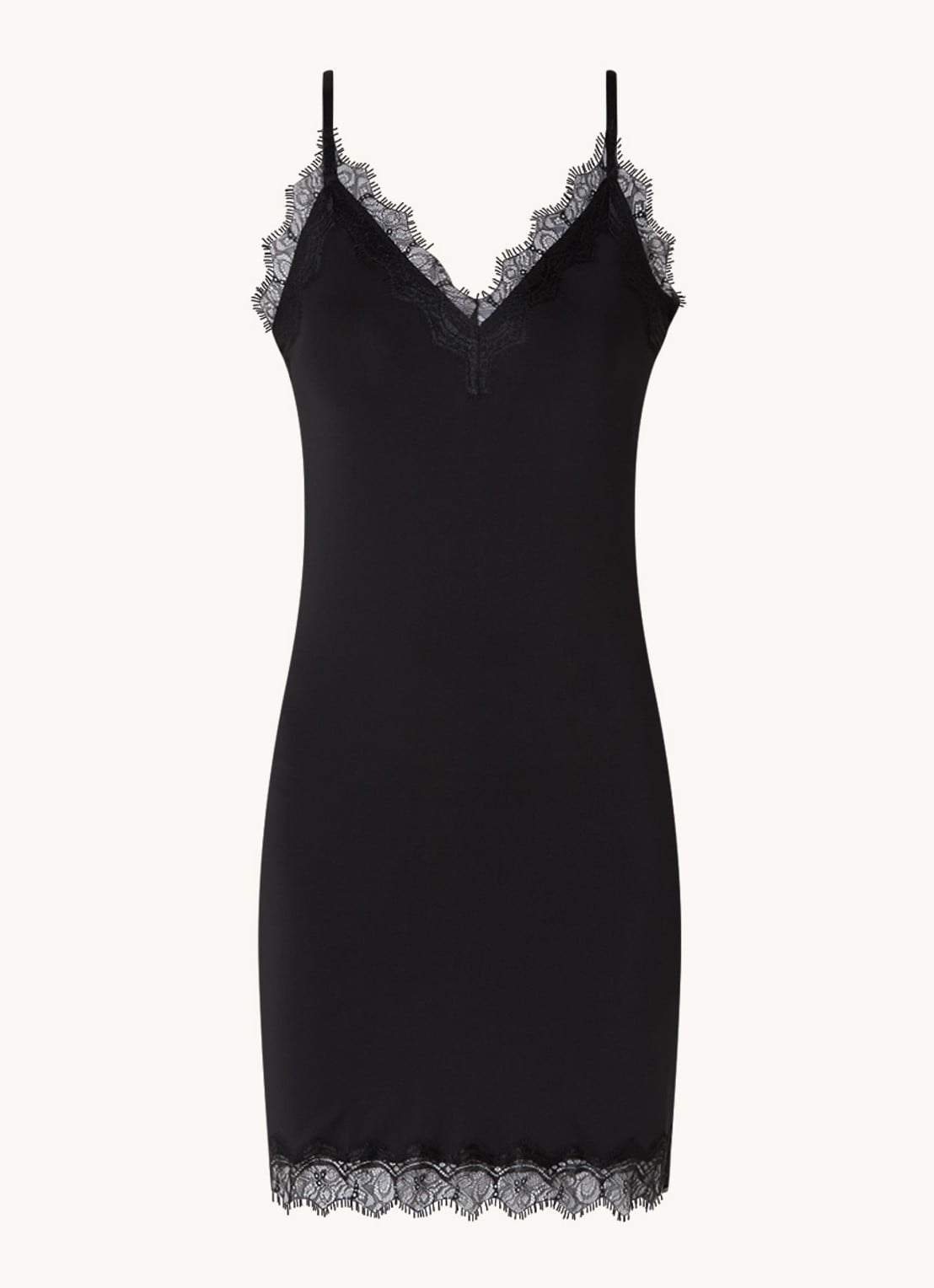 Rosemunde Billie slipdress met V-hals en kant - voorkant 2 zwart