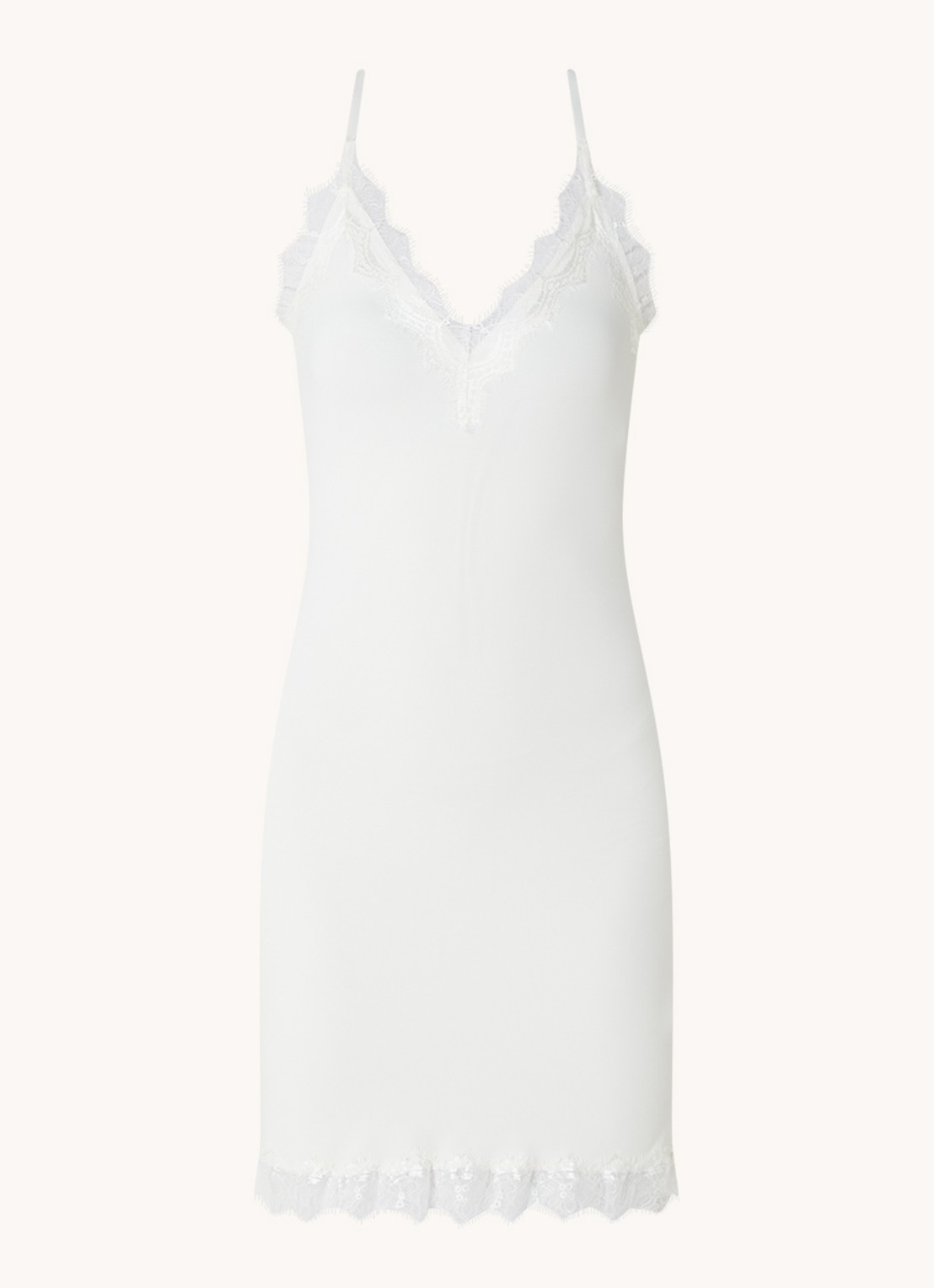 Rosemunde Billie slipdress met V-hals en kant - voorkant 2 gebroken wit