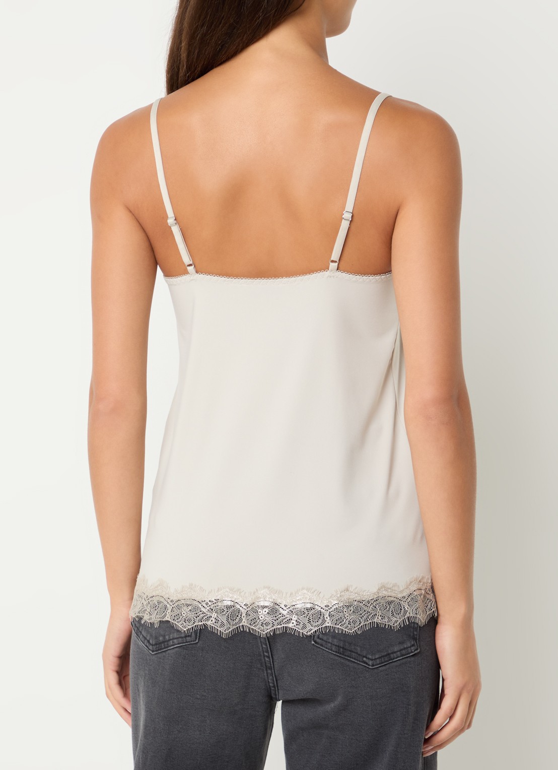 Rosemunde Billie spaghettitop met details van kant - achterkant beige