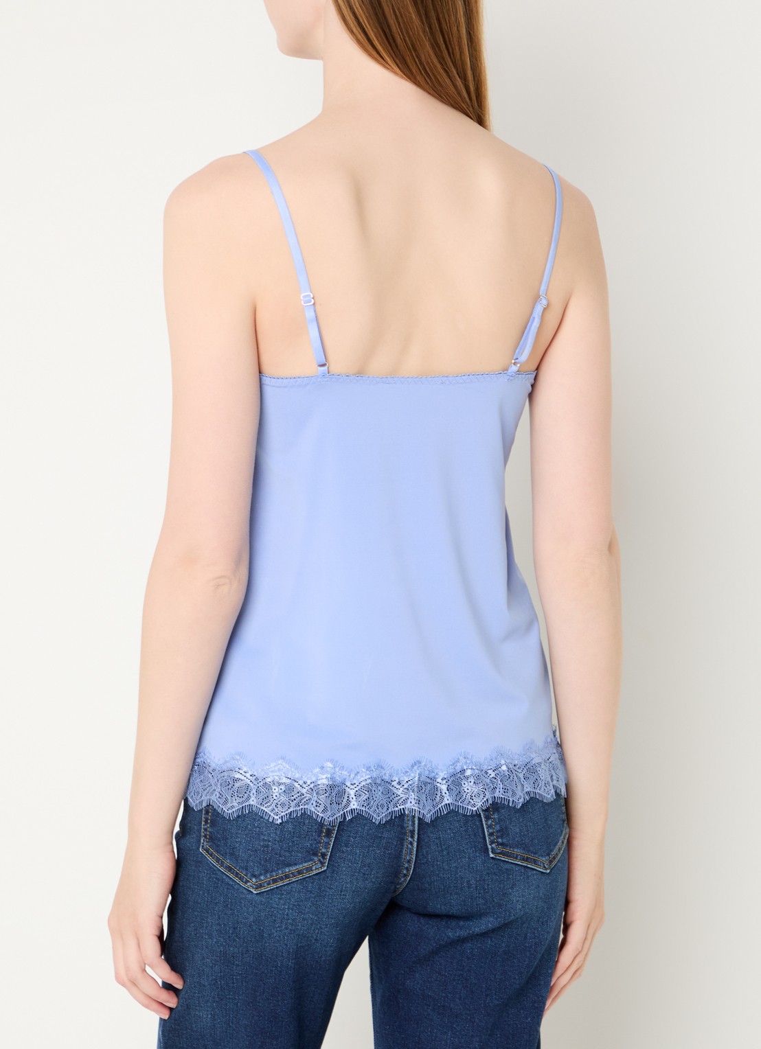 Rosemunde Billie spaghettitop met details van kant - achterkant 2 middenblauw