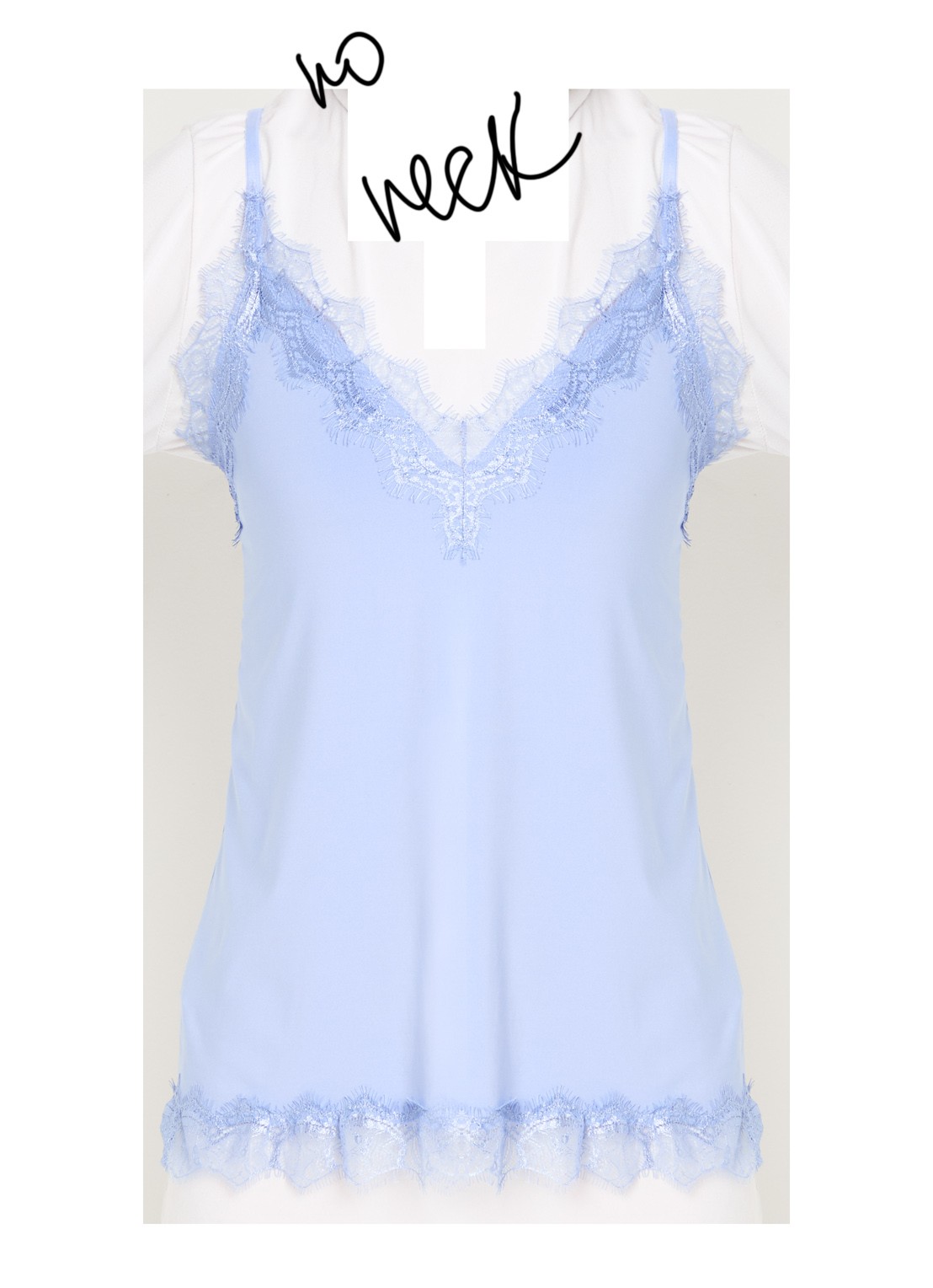 Rosemunde Billie spaghettitop met details van kant - voorkant 3 middenblauw