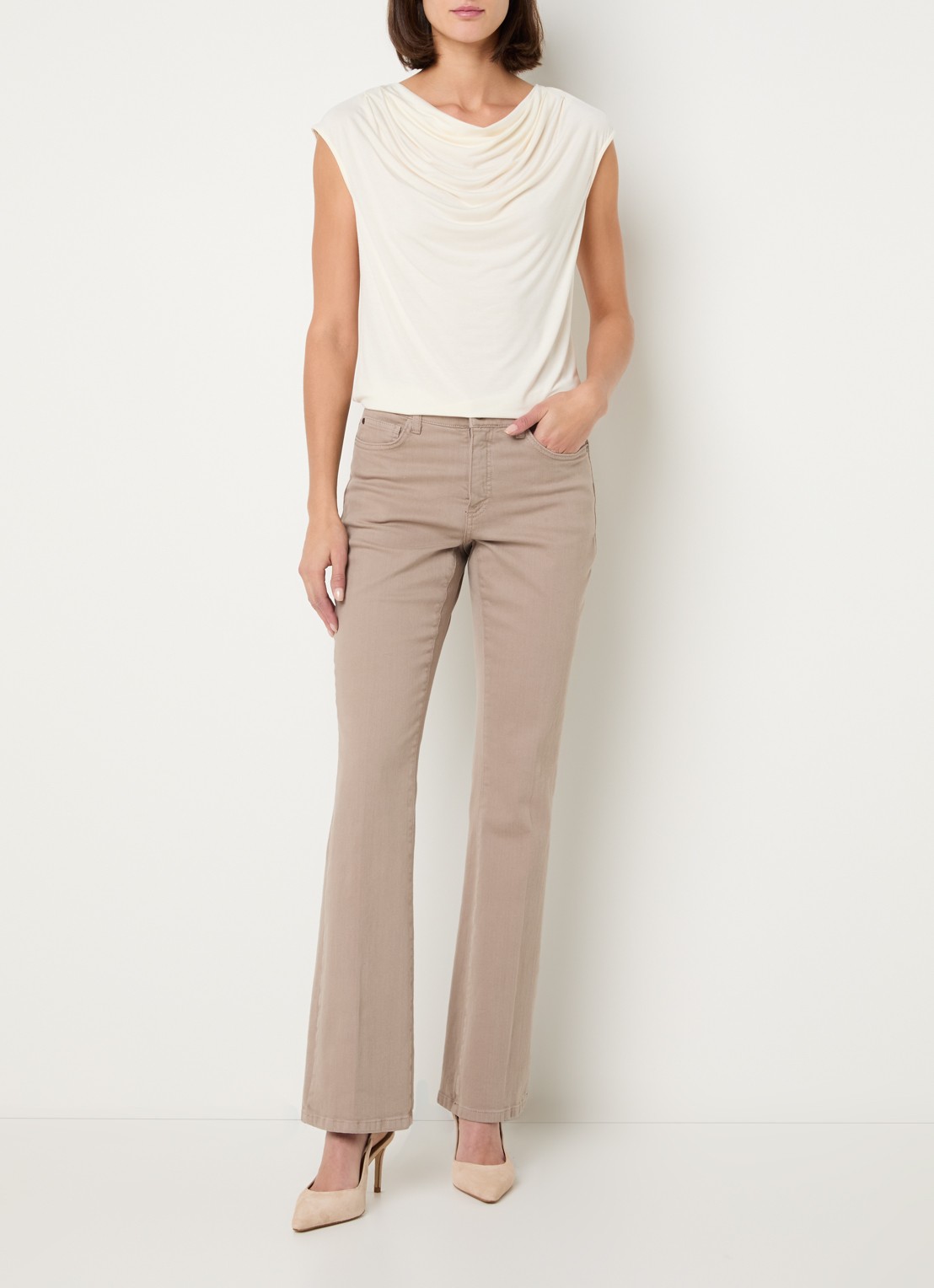 Rosemunde Blarritz mouwloze top met gedrapeerd detail - voorkant 3 gebroken wit