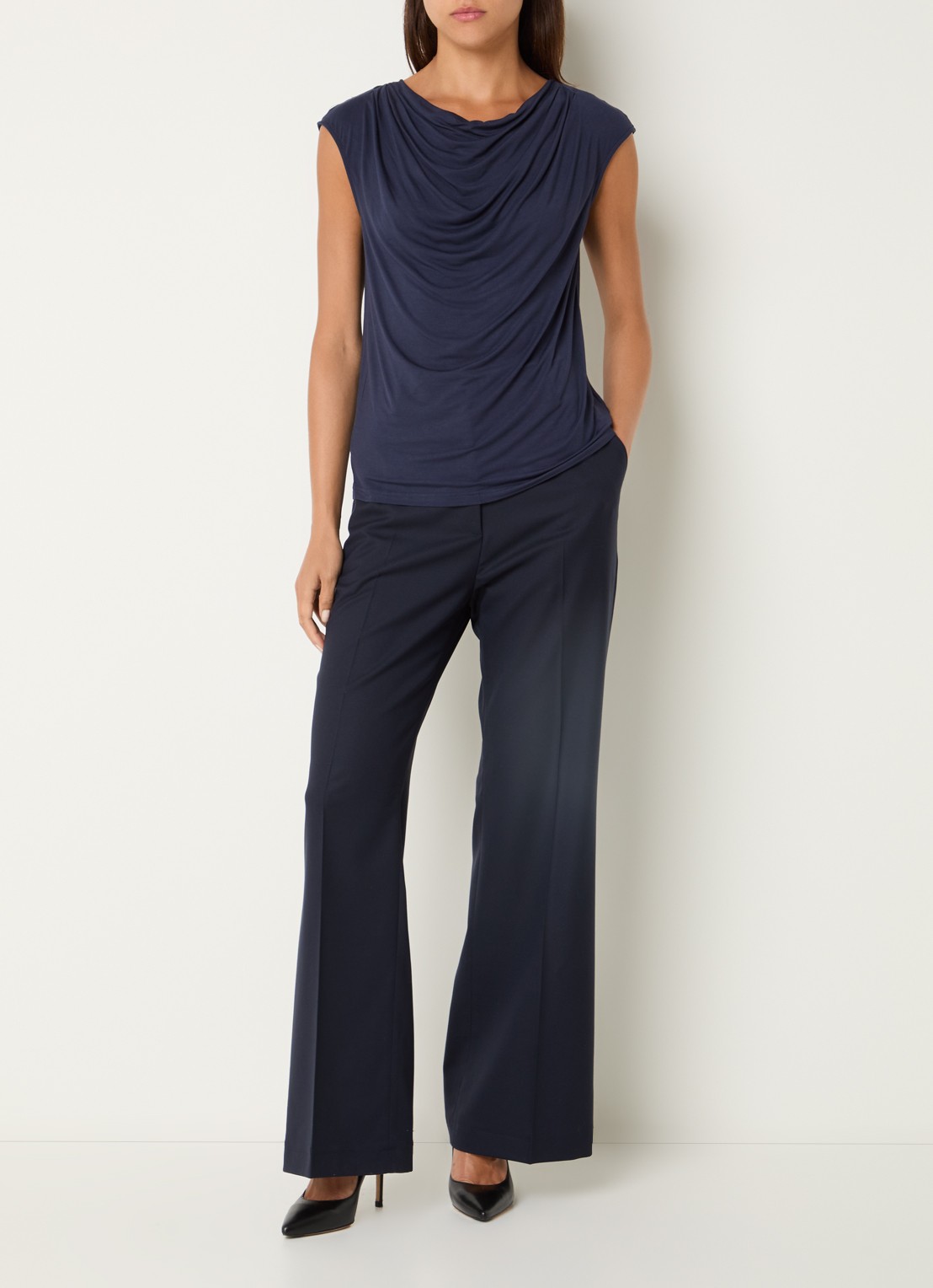 Rosemunde Blarritz mouwloze top met gedrapeerd detail - voorkant 3 donkerblauw