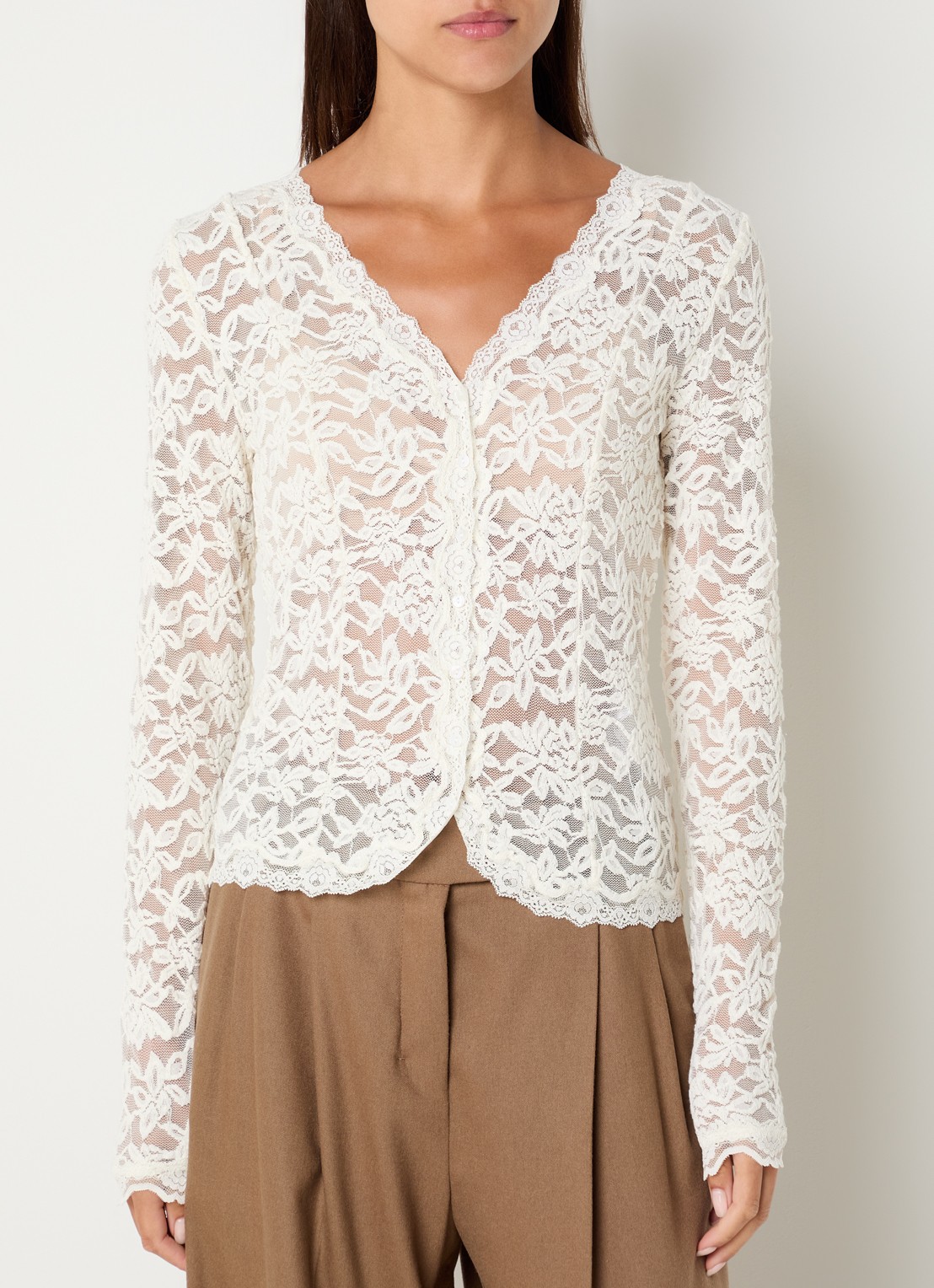 Rosemunde Delicia vest van kant - detail gebroken wit