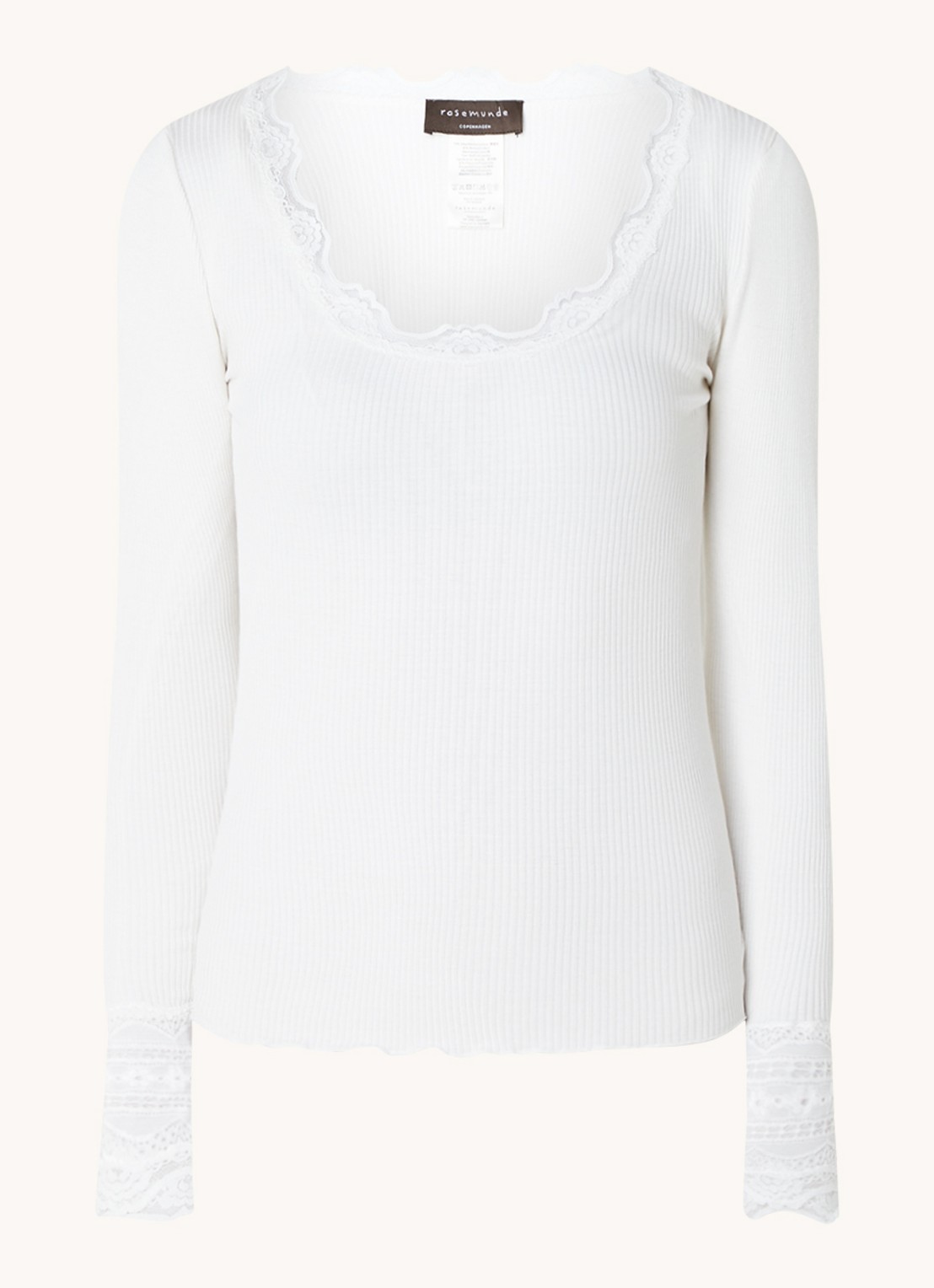 Rosemunde Longsleeve in zijdeblend met structuur en details van kant - voorkant 3 wit