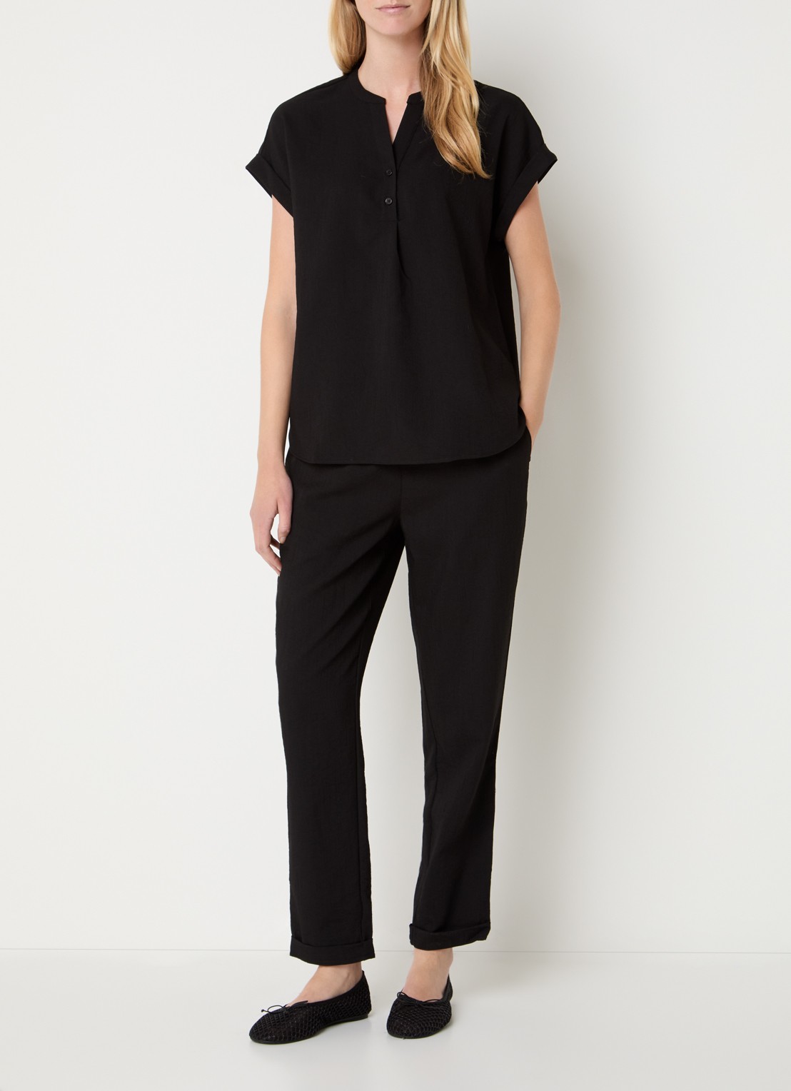 Rosemunde RMWTalia high waist slim fit cropped broek met steekzakken - voorkant 2 zwart