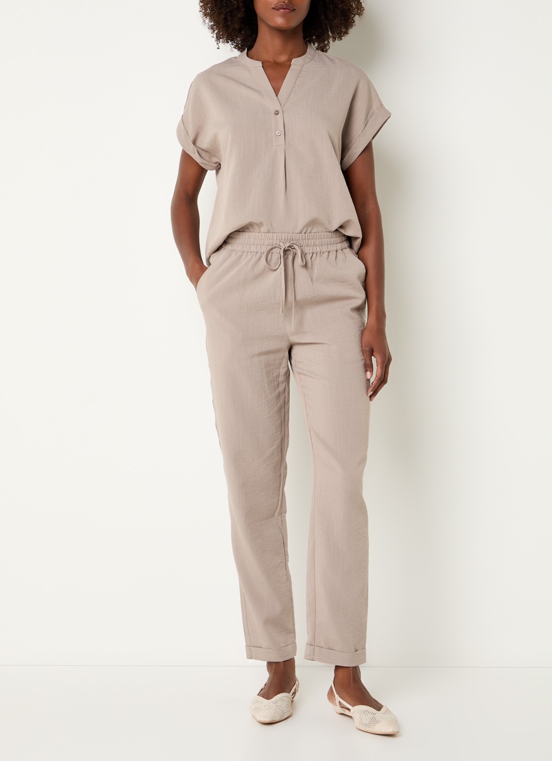Rosemunde RMWTalia high waist slim fit cropped broek met steekzakken - voorkant 2 donkerbeige