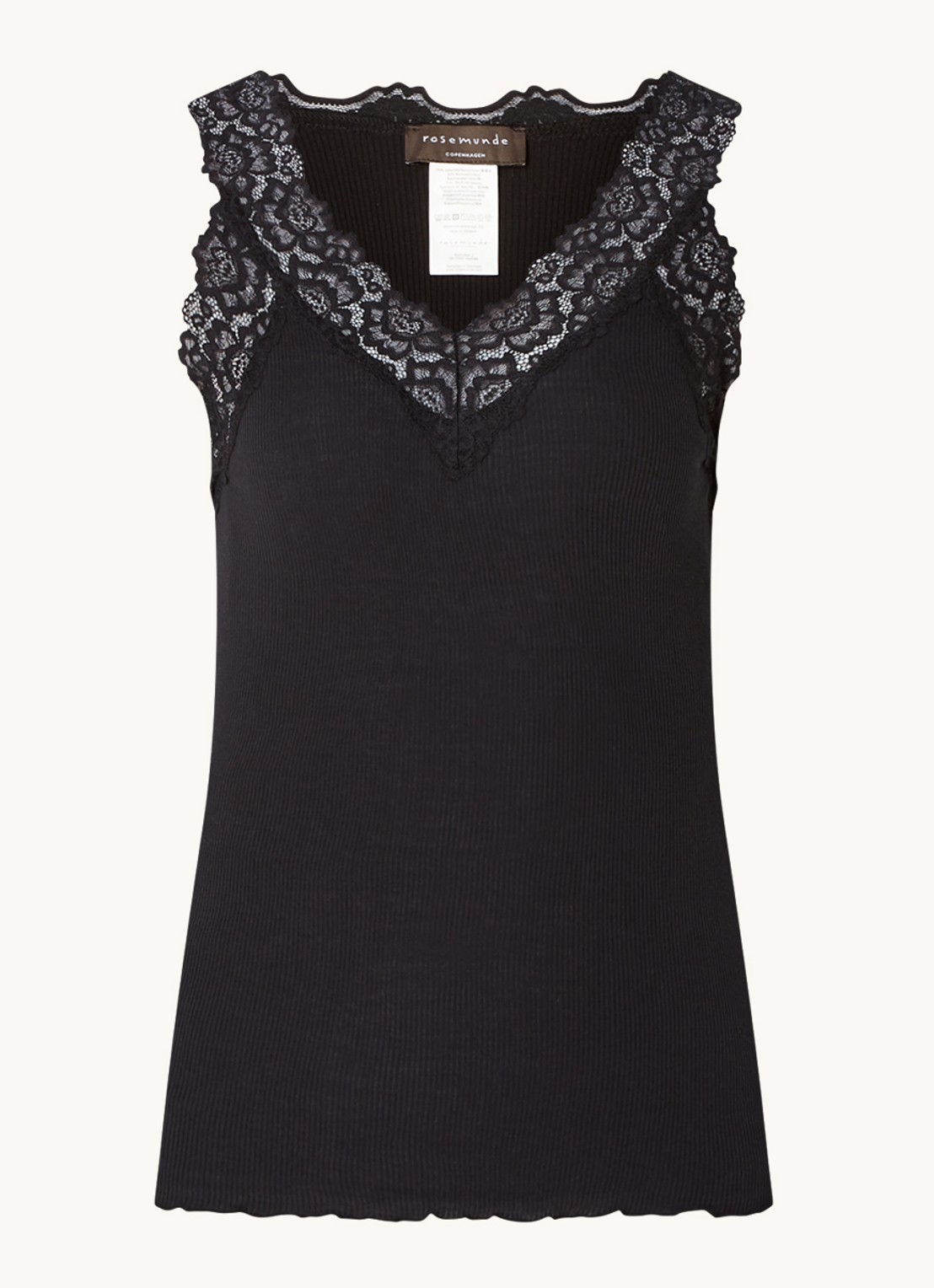 Rosemunde Tanktop met kant en structuur - voorkant 3 zwart