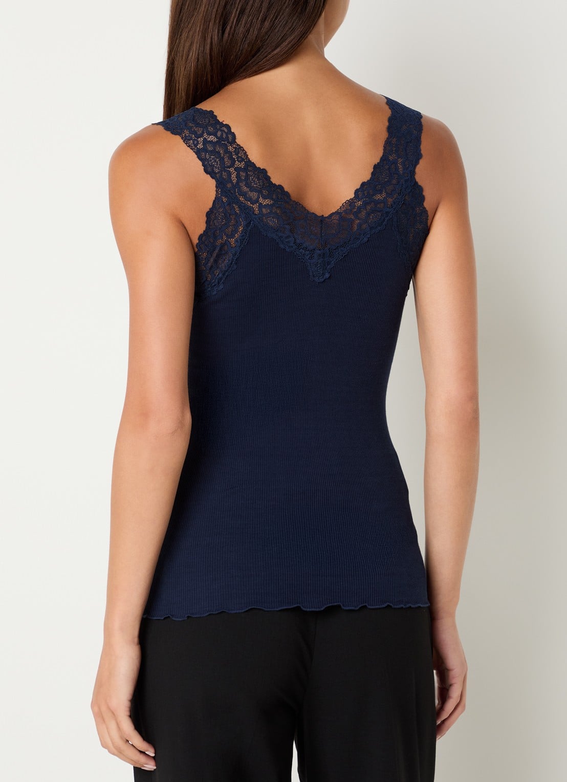 Rosemunde Tanktop met kant en structuur - achterkant donkerblauw