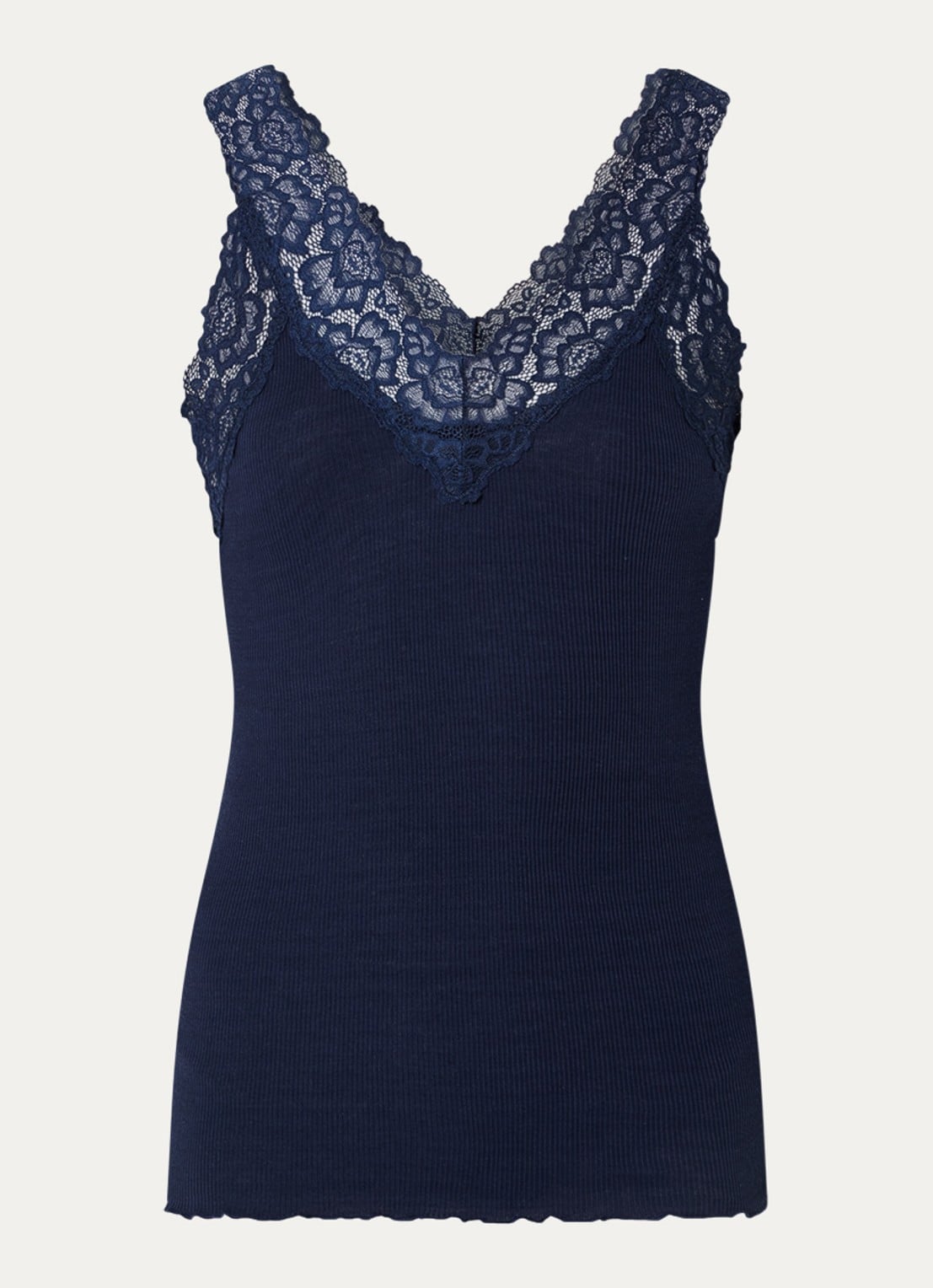 Rosemunde Tanktop met kant en structuur - voorkant 3 donkerblauw