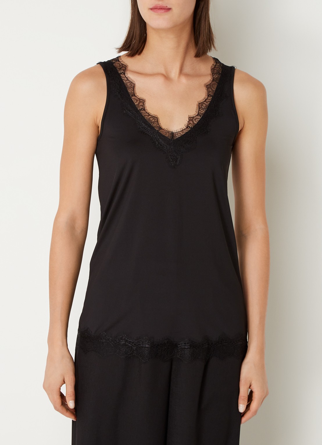 Rosemunde Tanktop met V-hals en kant - detail 4 zwart
