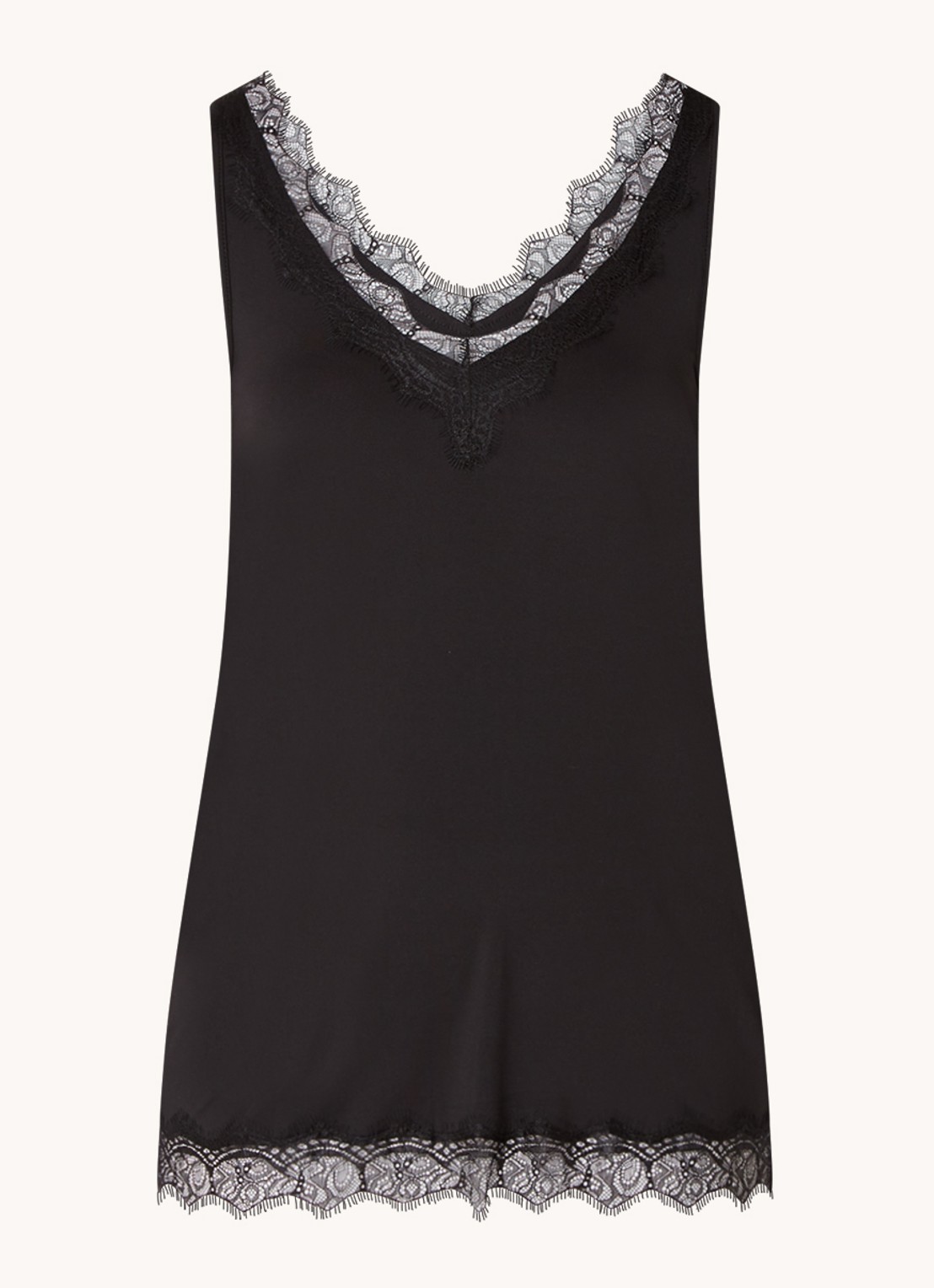 Rosemunde Tanktop met V-hals en kant - voorkant zwart