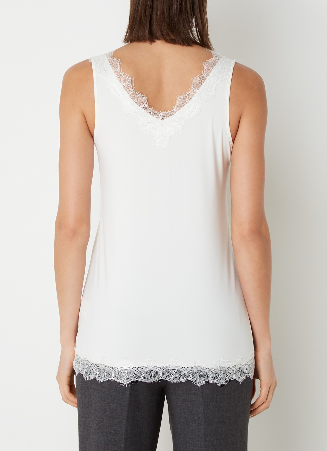 Rosemunde Tanktop met V-hals en kant - achterkant 2 gebroken wit