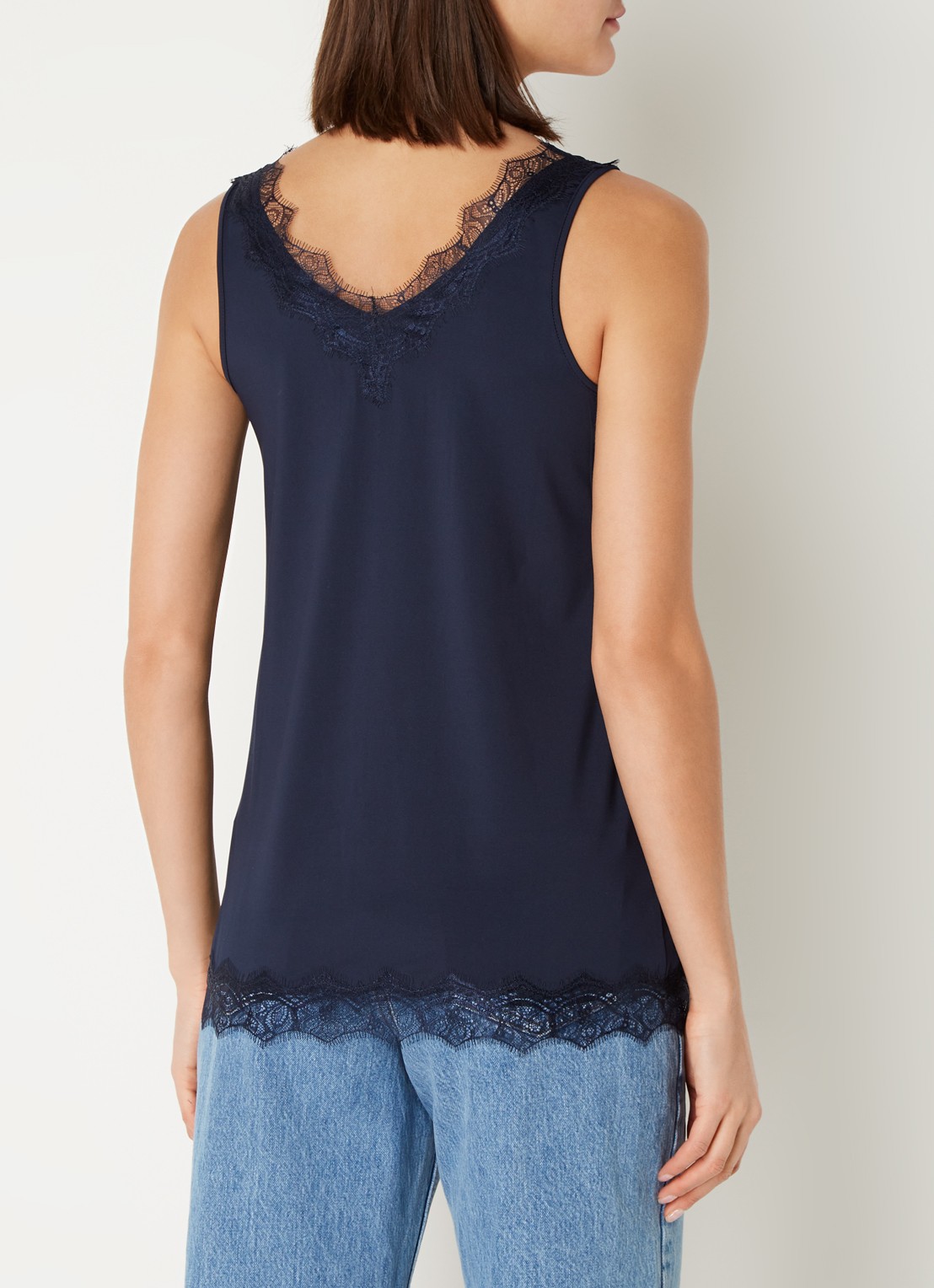 Rosemunde Tanktop met V-hals en kant - achterkant 2 donkerblauw