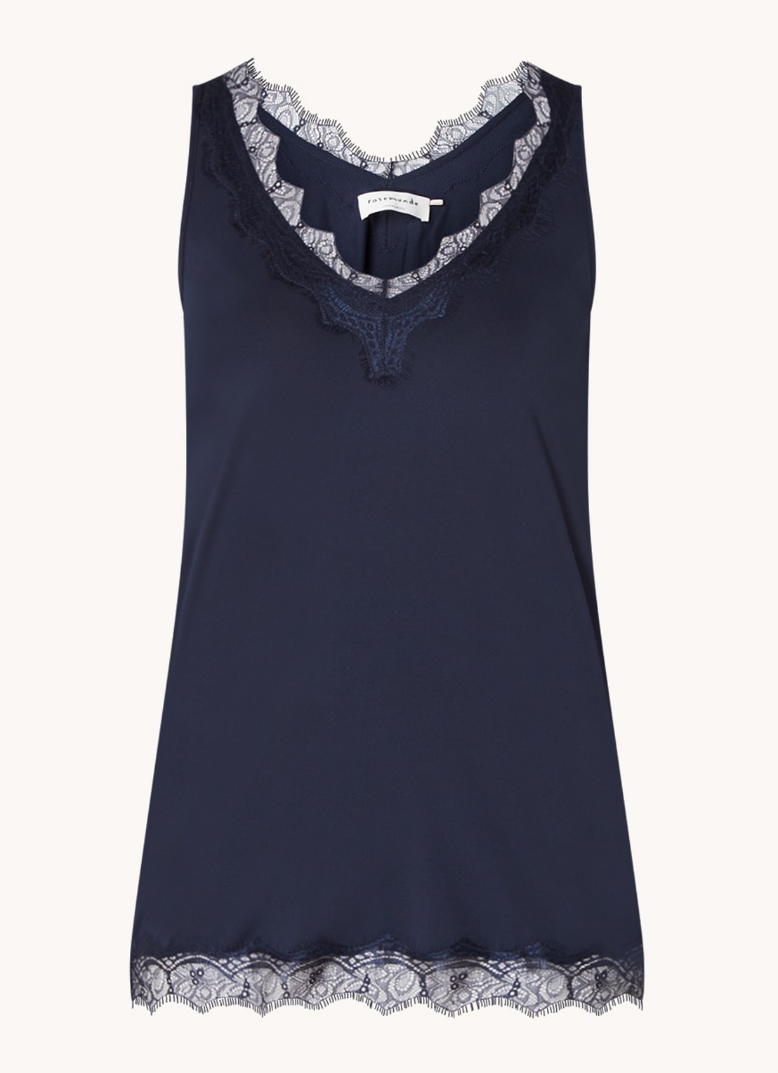 Rosemunde Tanktop met V-hals en kant - voorkant 3 donkerblauw