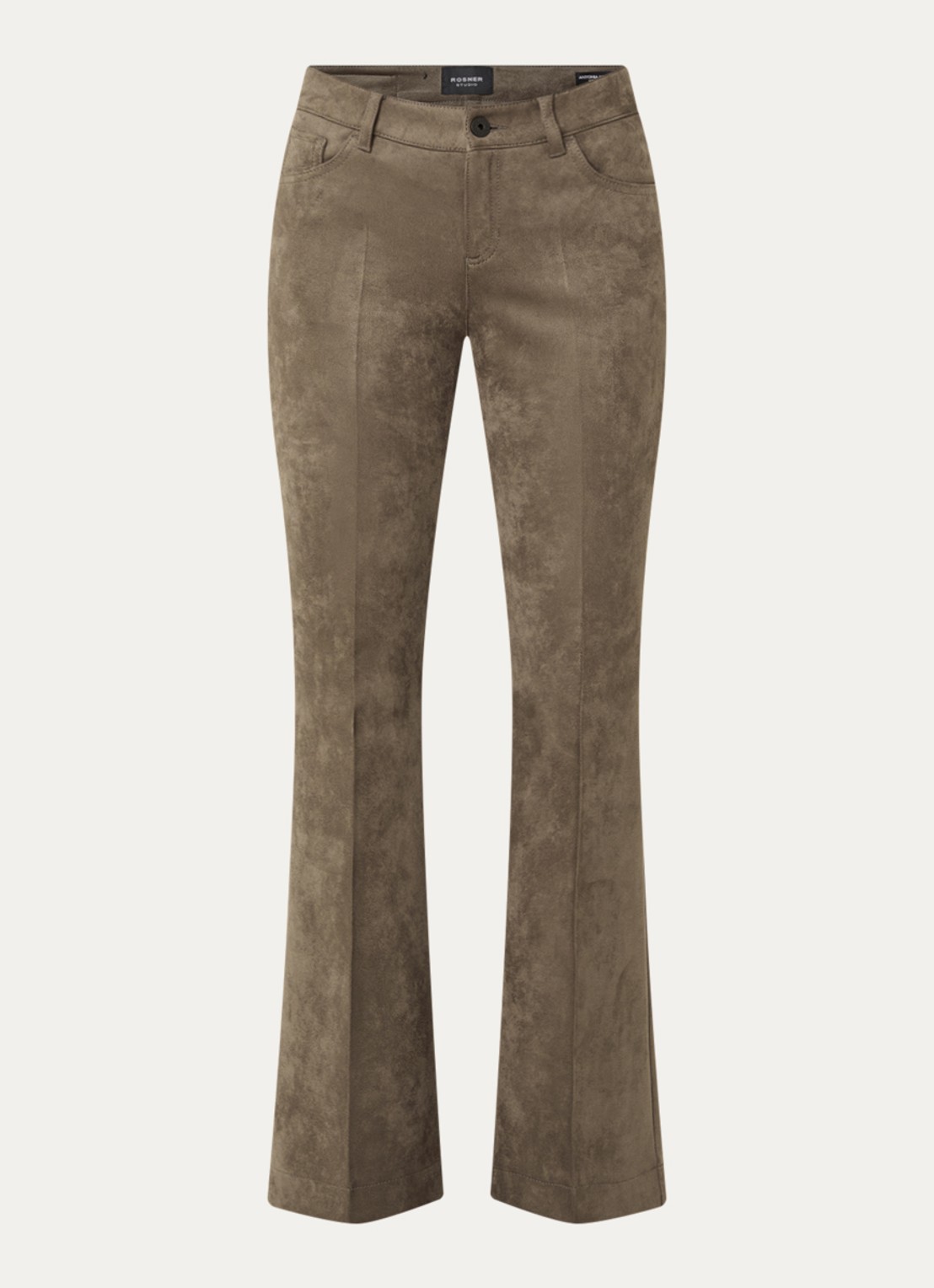 Rosner Studio Antonia mid waist flared fit broek van imitatiesuède - voorkant groen