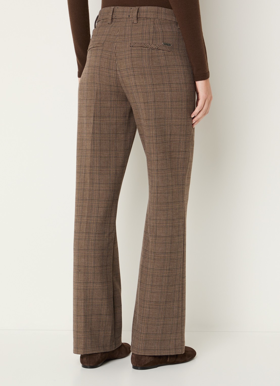 Rosner Studio Audrey high waist bootcut fit pantalon met ruitdessin - achterkant bruin