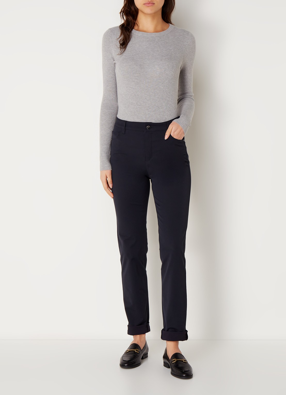 Rosner Studio Audrey high waist slim fit broek met stretch - voorkant 2 donkerblauw