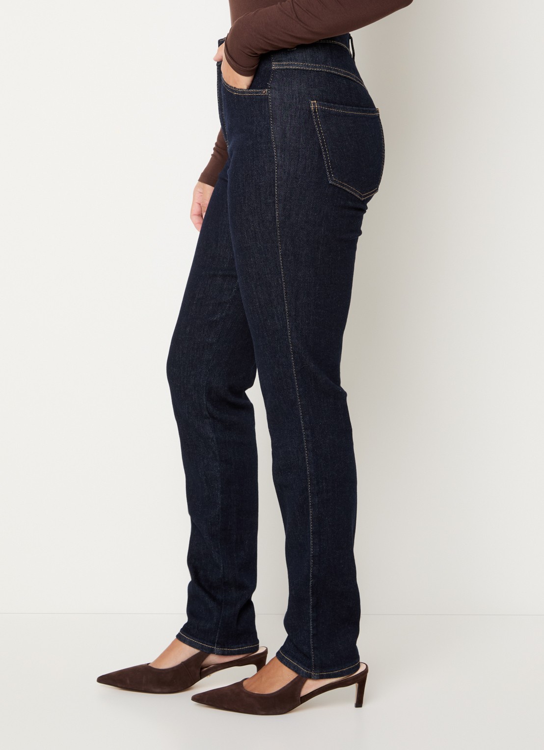 Rosner Studio Audrey high waist slim fit jeans met steekzakken - detail 5 donkerblauw