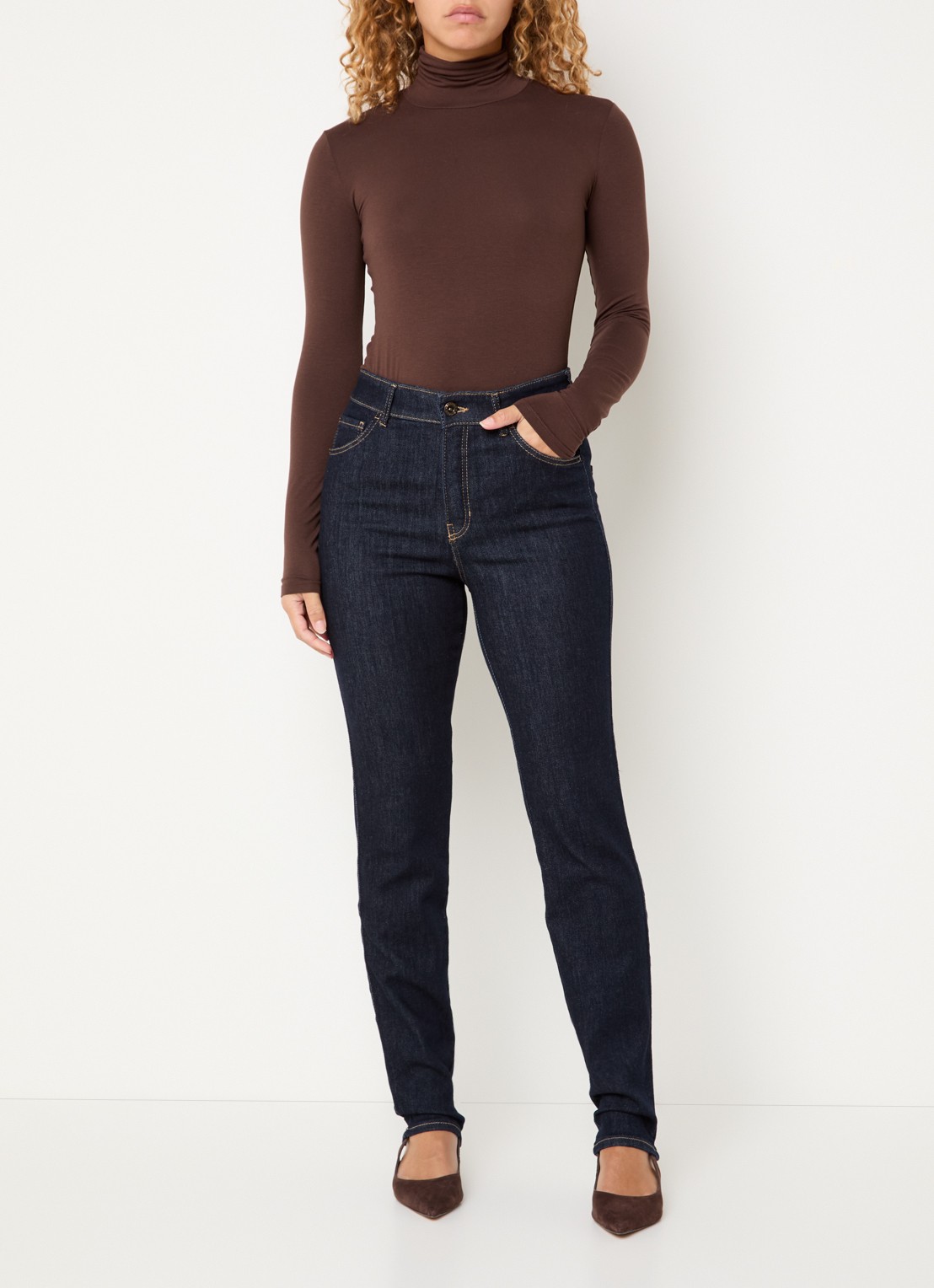 Rosner Studio Audrey high waist slim fit jeans met steekzakken - voorkant 3 donkerblauw